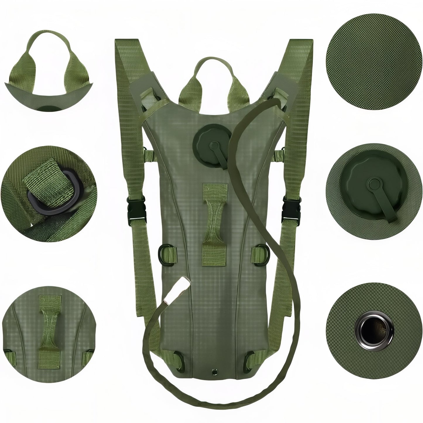 Sac Gourde Randonnée 3L gros plan fermeture zippée - Beige - Vert Olive - Noir