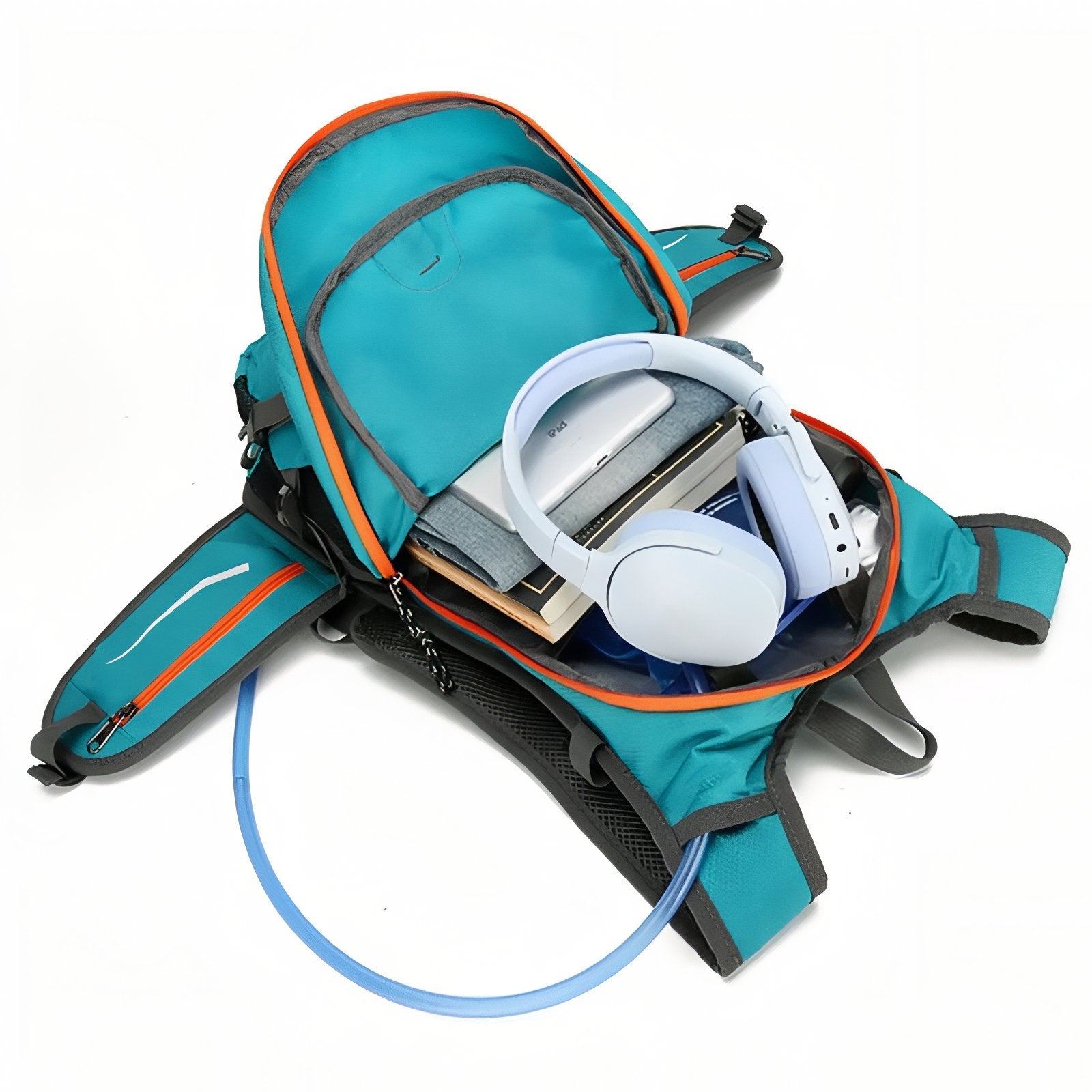 Sac à Dos Randonnée Avec Trou Pour Poche À Eau compartiment ouvert - Turquoise et Orange - Bleu Marine et Rouge - Noir et Bleu