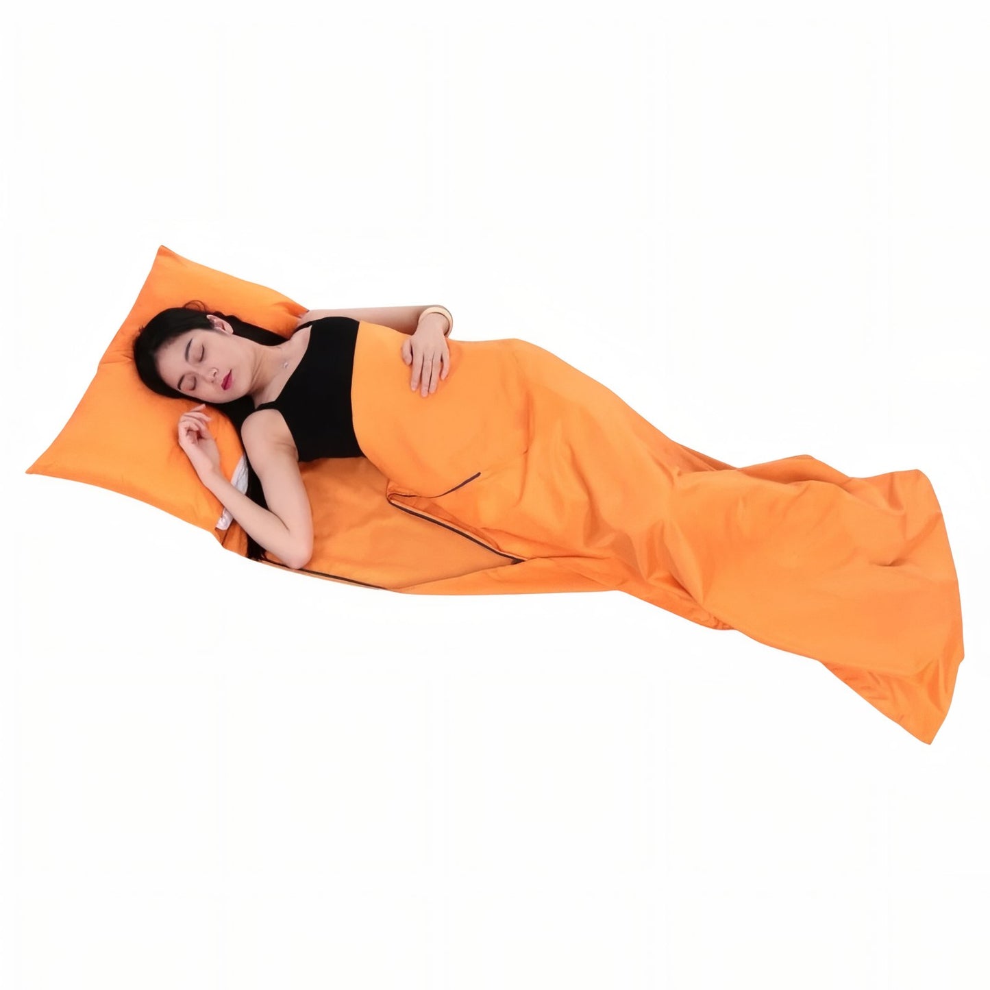 Drap Housse Sac De Couchage 70*210CM mise en situation - Gris Clair - Bleu Ciel - Orange Fluo