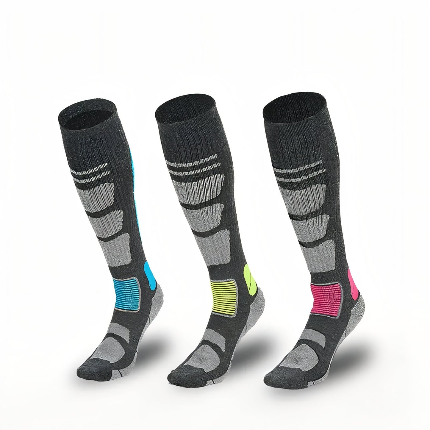 Chaussettes Randonnée Mérinos trois paires alignées - Gris et Rose - Gris et Vert Fluo - Gris Clair et Noir - Gris Foncé et Noir - Noir et Gris - Noir et Orange
