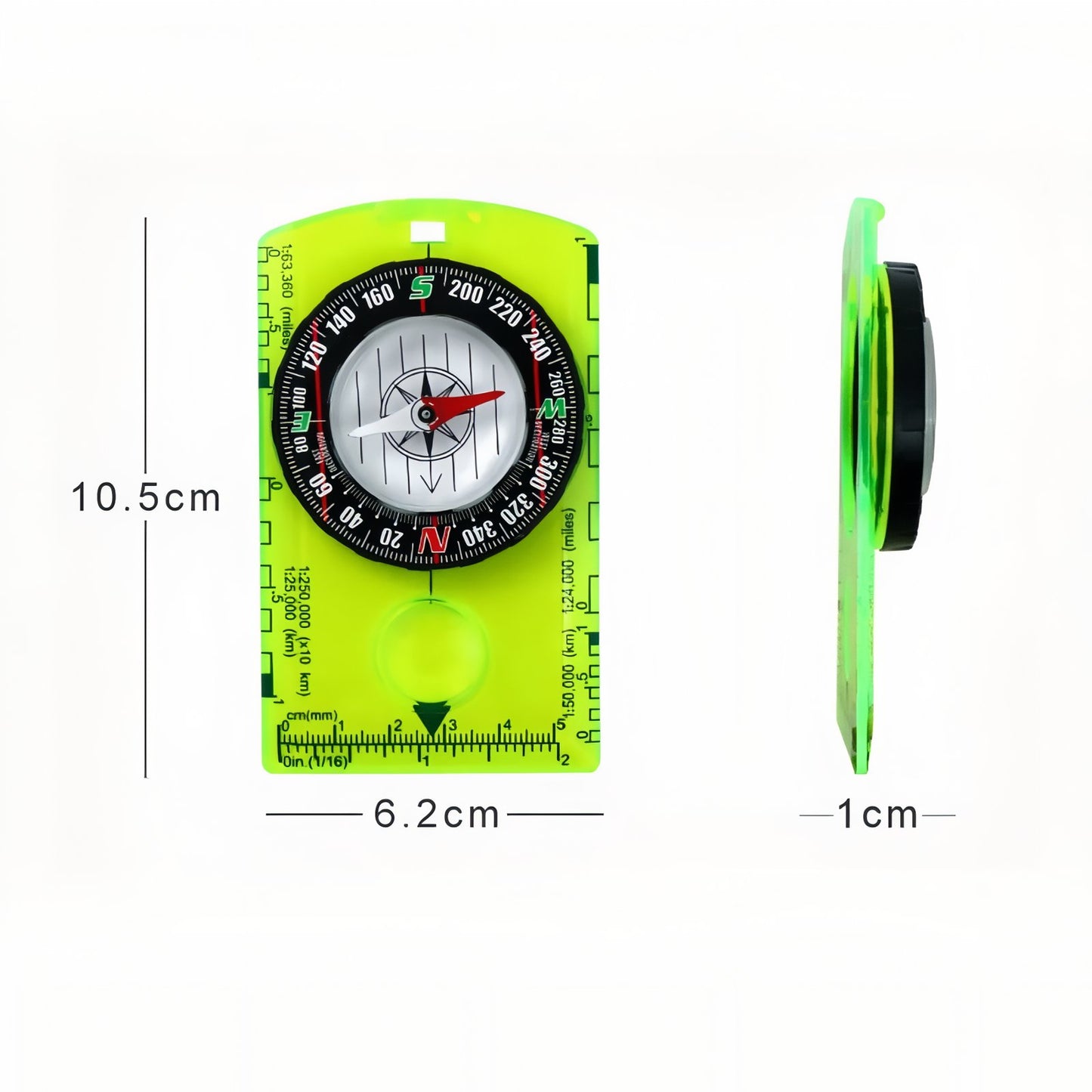 Boussole Course D'Orientation guide des dimensions - Jaune Fluo - Orange Fluo - Bleu Fluo - Blanc