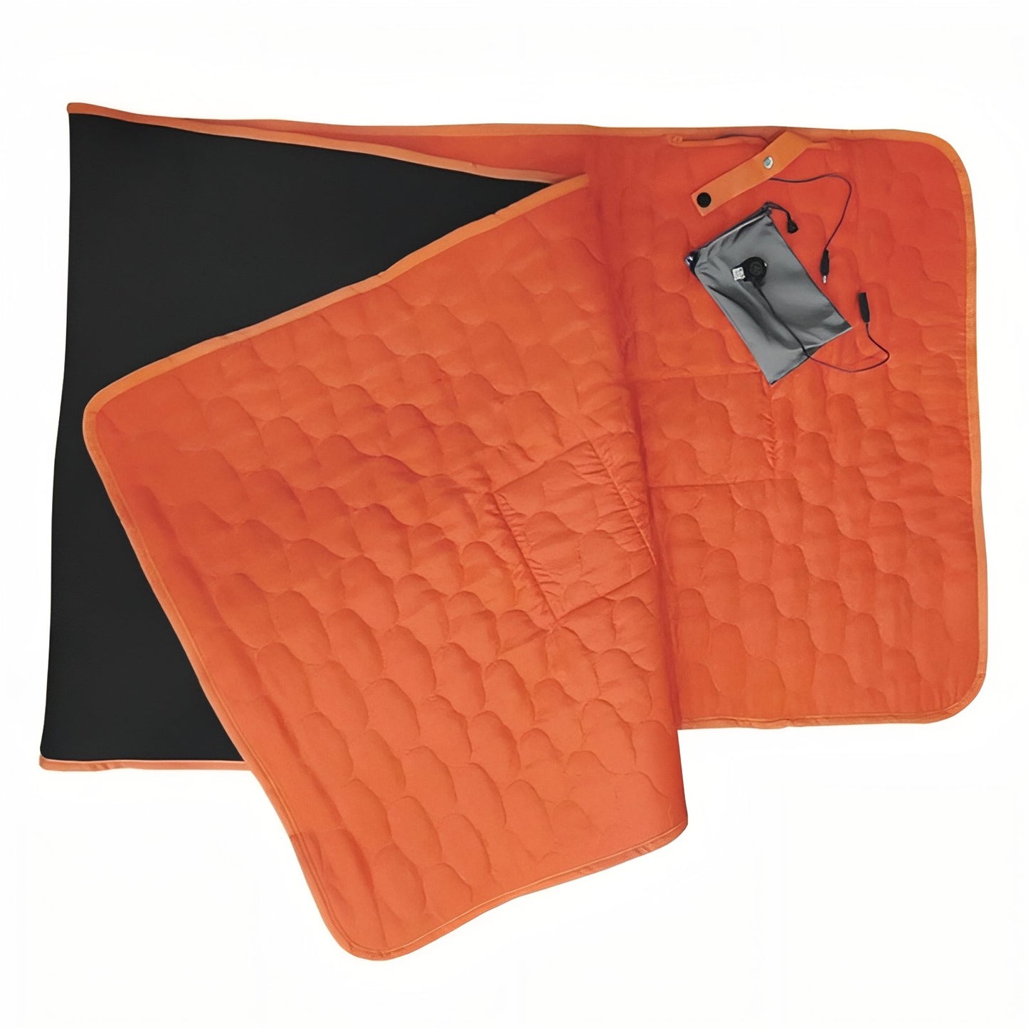 Tapis Chauffant Camping USB mise en situation ouverte - Noir - Gris Anthracite - Orange Fluo