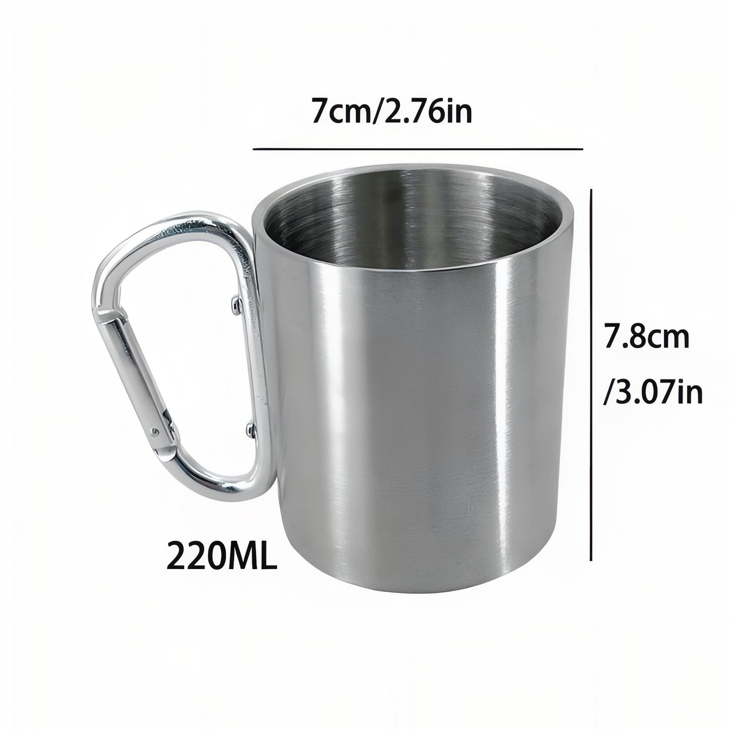 Tasse Inox Mousqueton guide des dimensions - Gris
