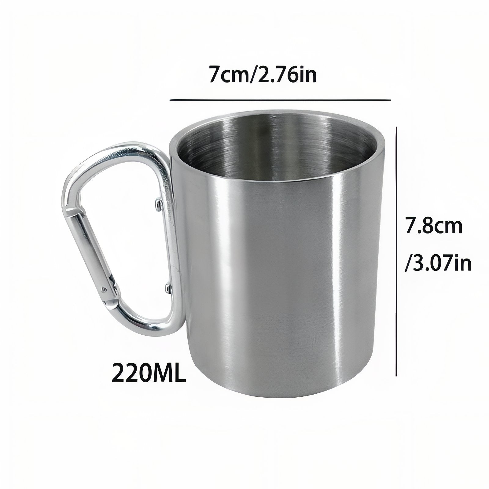 Tasse Inox Mousqueton guide des dimensions - Gris