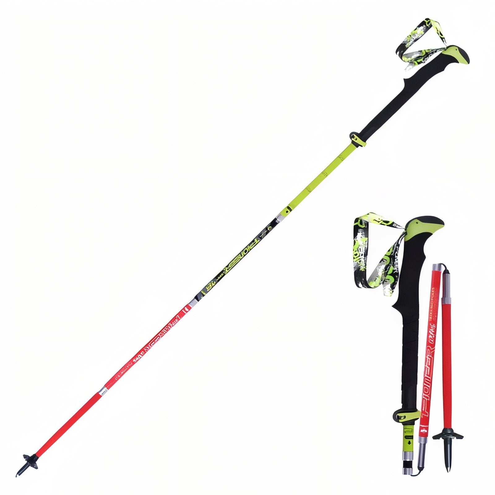 Bâton De Marche Carbone Pliable - Rouge et Vert Fluo