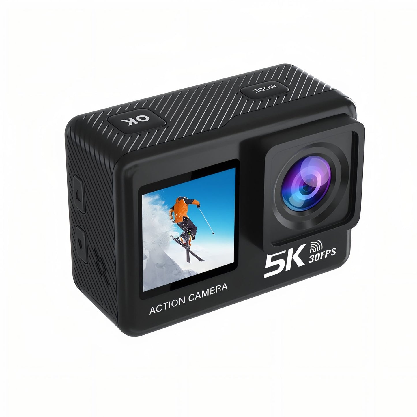 Caméra Pour Randonnée 5K gros plan écran affichant skieur - Sans Microphone - Avec Microphone