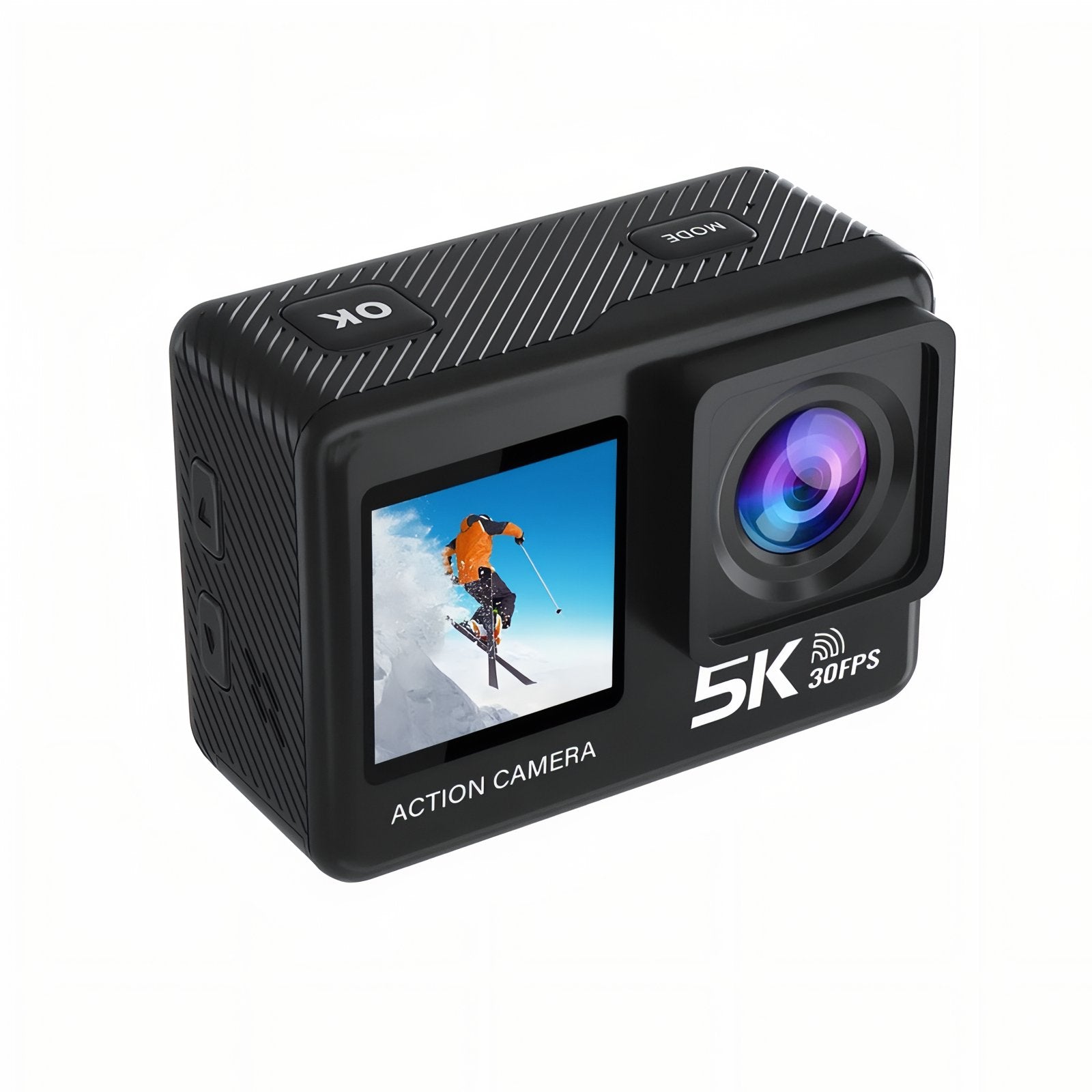 Caméra Pour Randonnée 5K gros plan écran affichant skieur - Sans Microphone - Avec Microphone