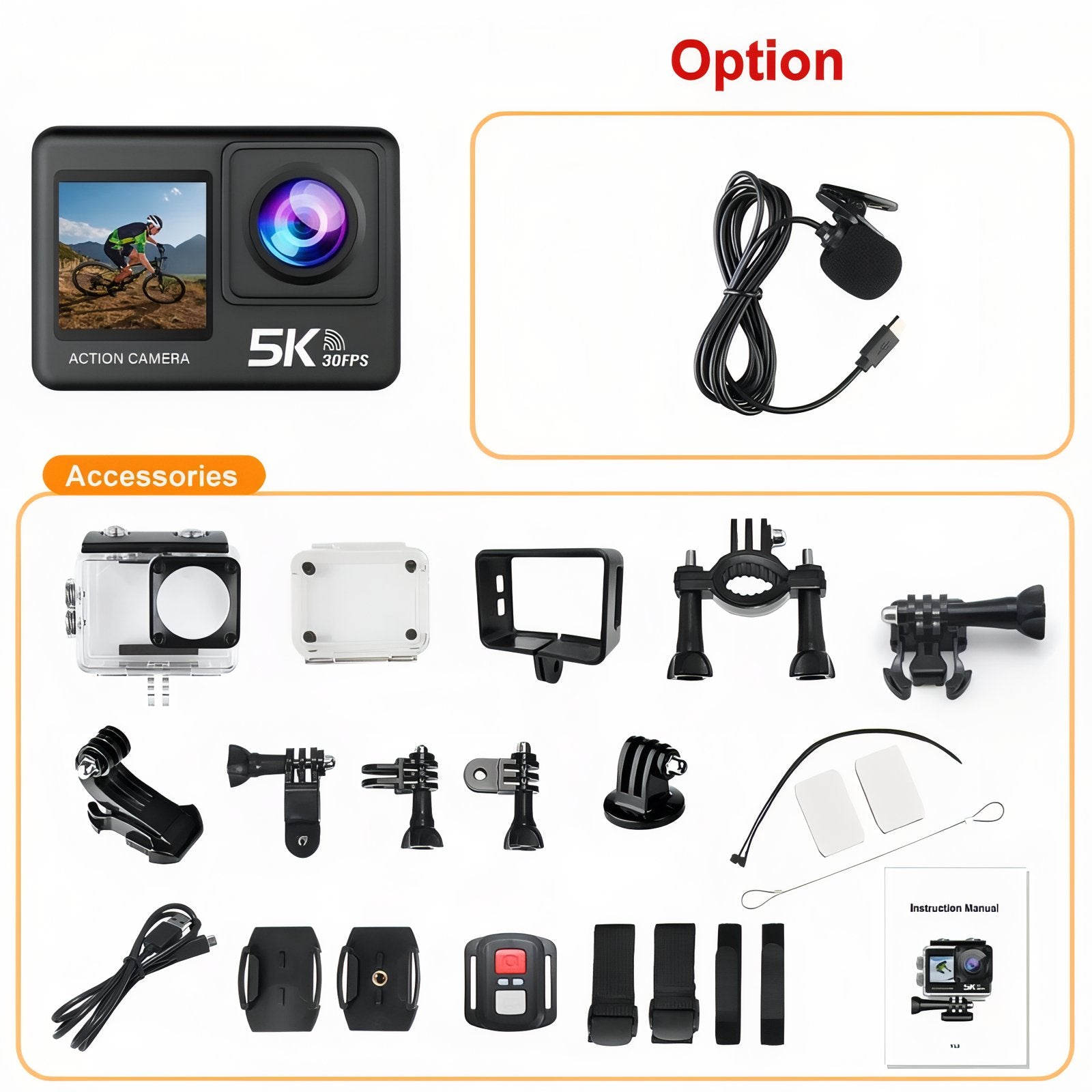 Caméra Pour Randonnée 5K accessoires et caméra - Sans Microphone - Avec Microphone