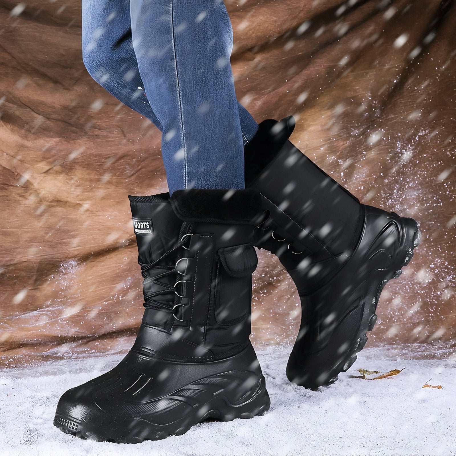 Botte Randonnée Neige Homme portée en neige - Noir