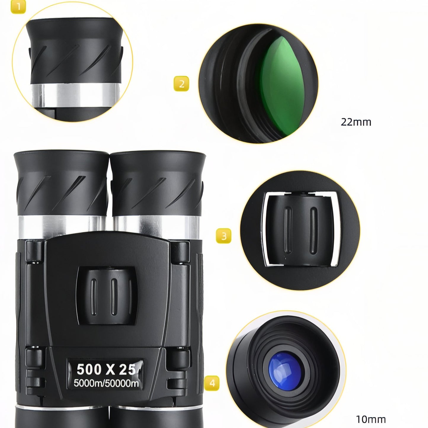 Jumelles Compactes Randonnée gros plan détails optiques - Noir