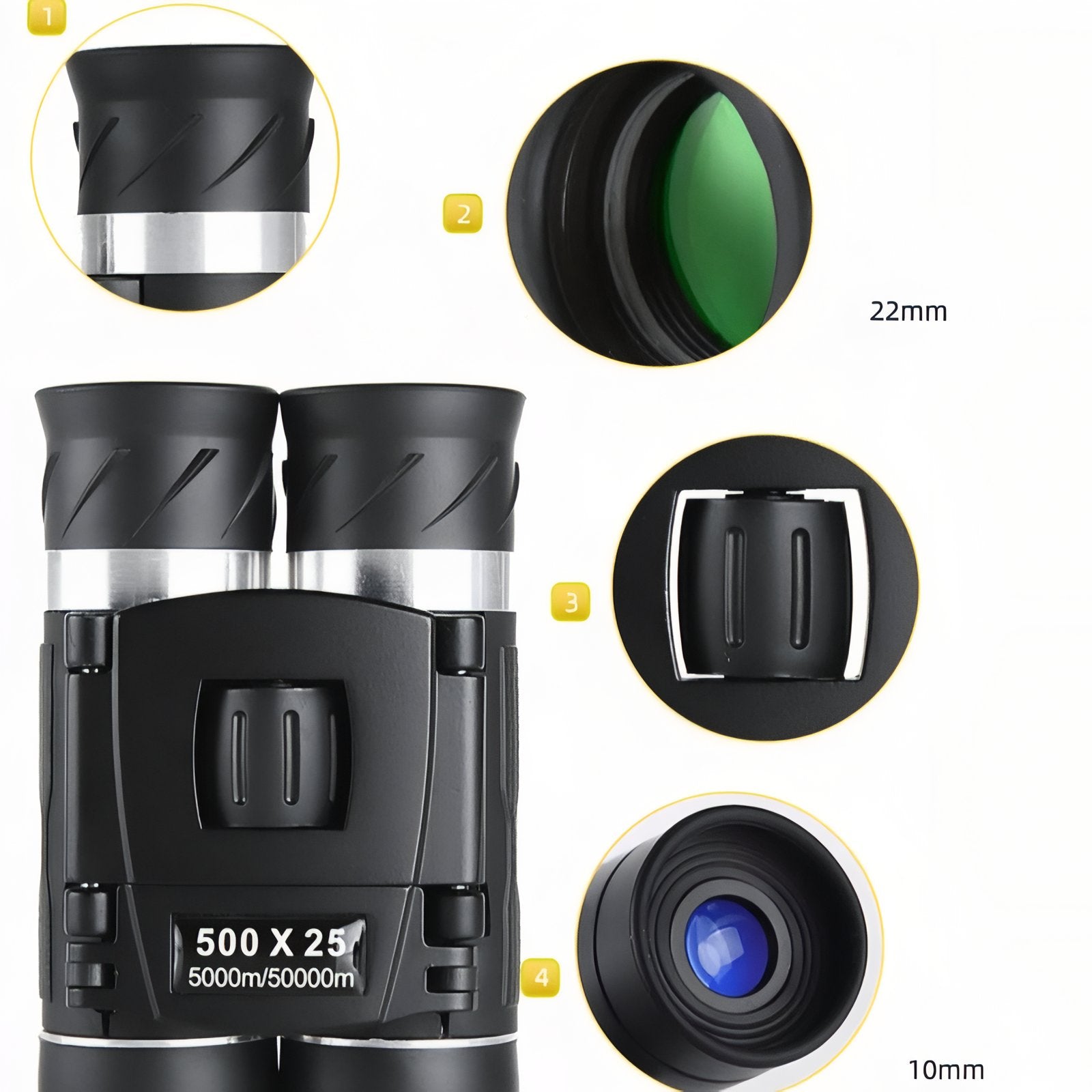 Jumelles Compactes Randonnée gros plan détails optiques - Noir
