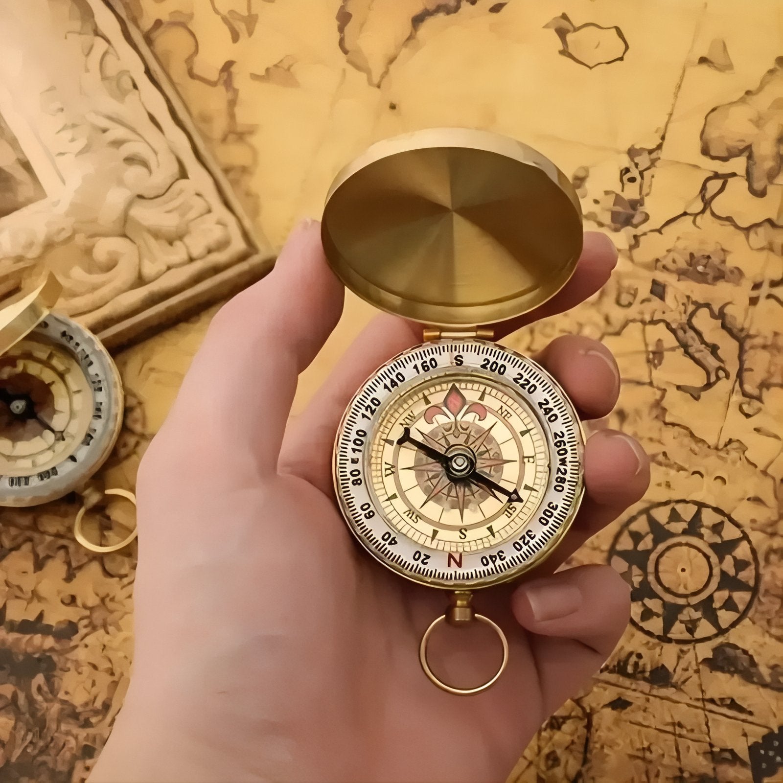 Boussole Vintage portée à la main - Doré