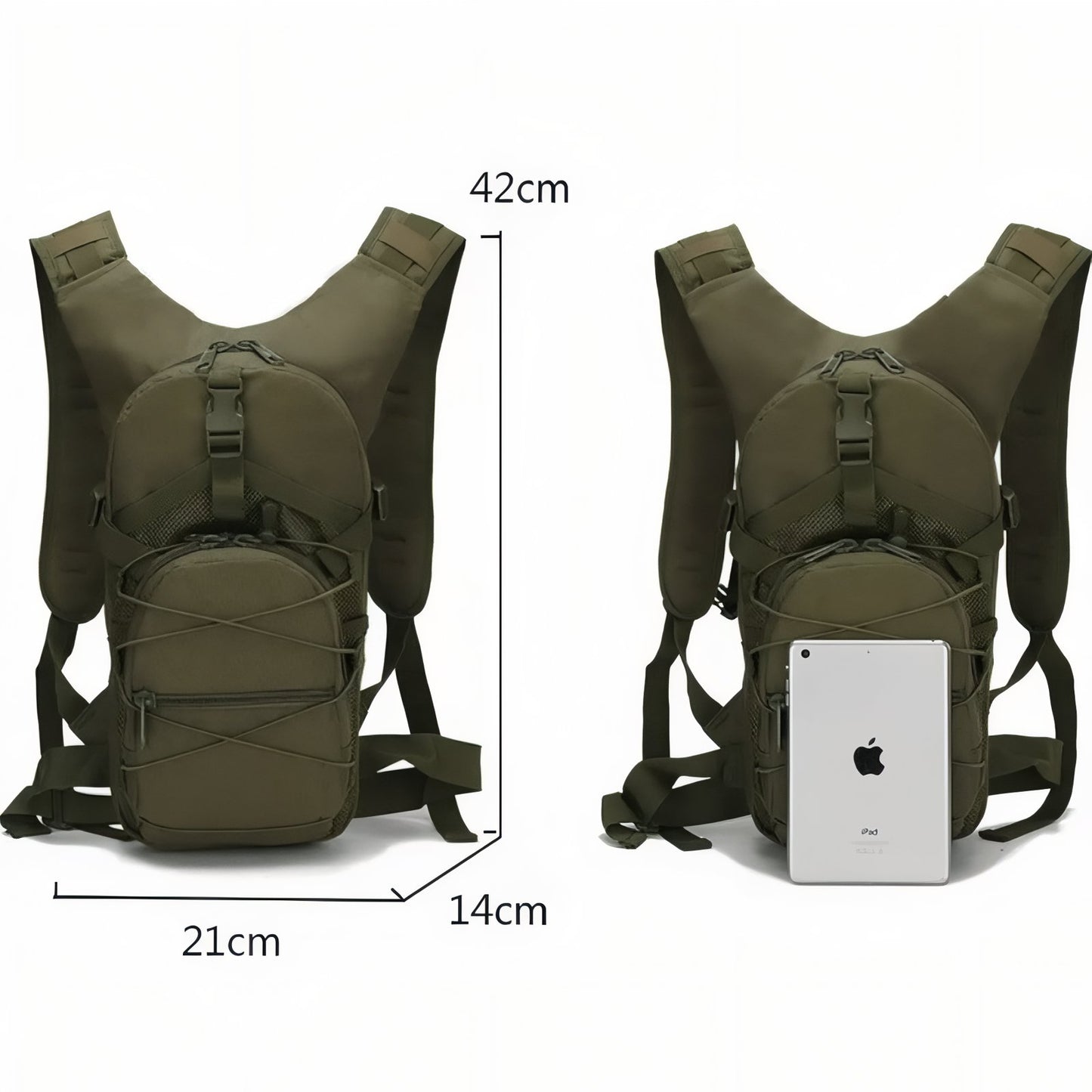 Sac à Dos Militaire 25 Litres guide des dimensions - Vert Olive - Vert Camouflage - Gris Camouflage - Olive Camouflage - Noir