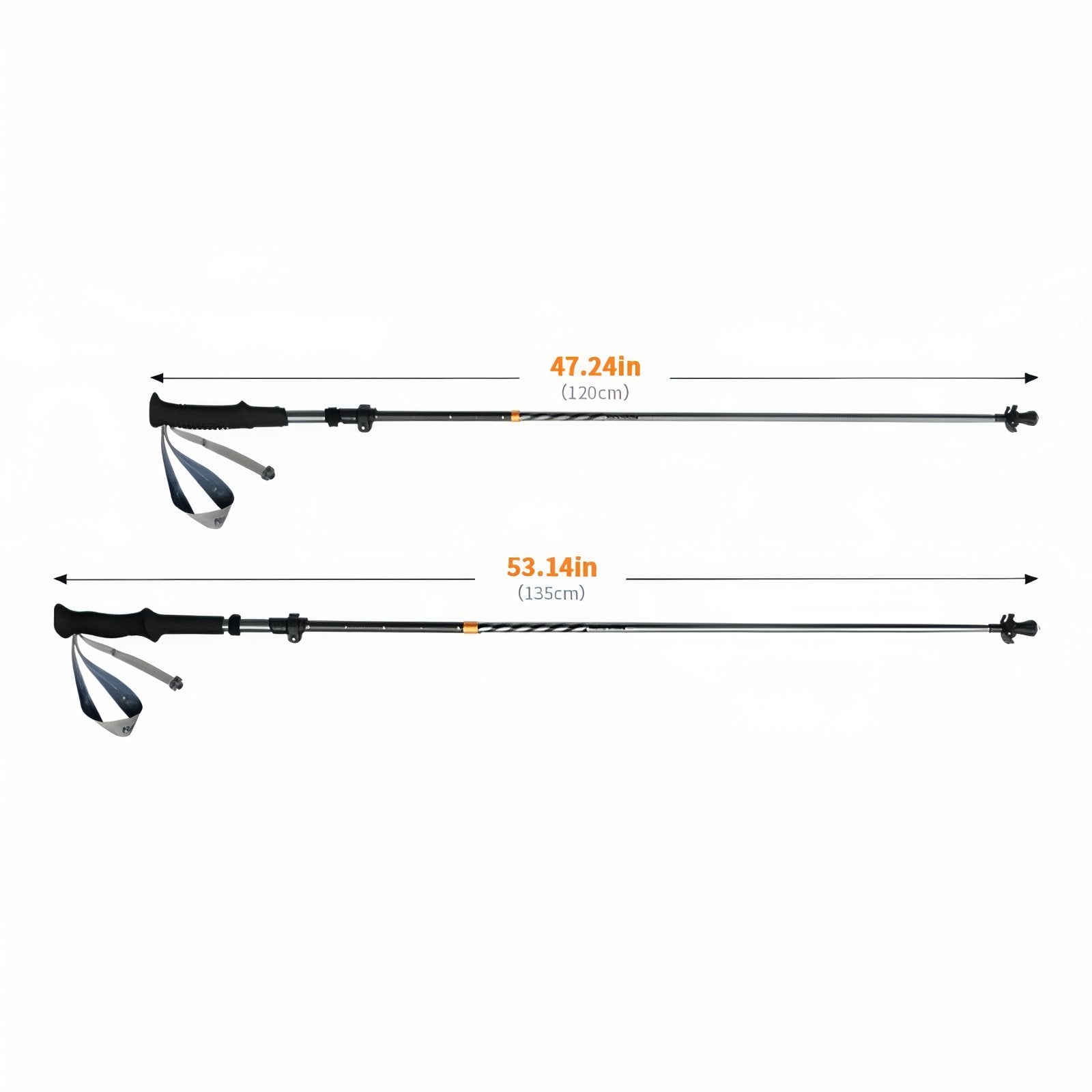 Bâton de Randonnée Pliable Carbone guide des dimensions - Noir - Gris