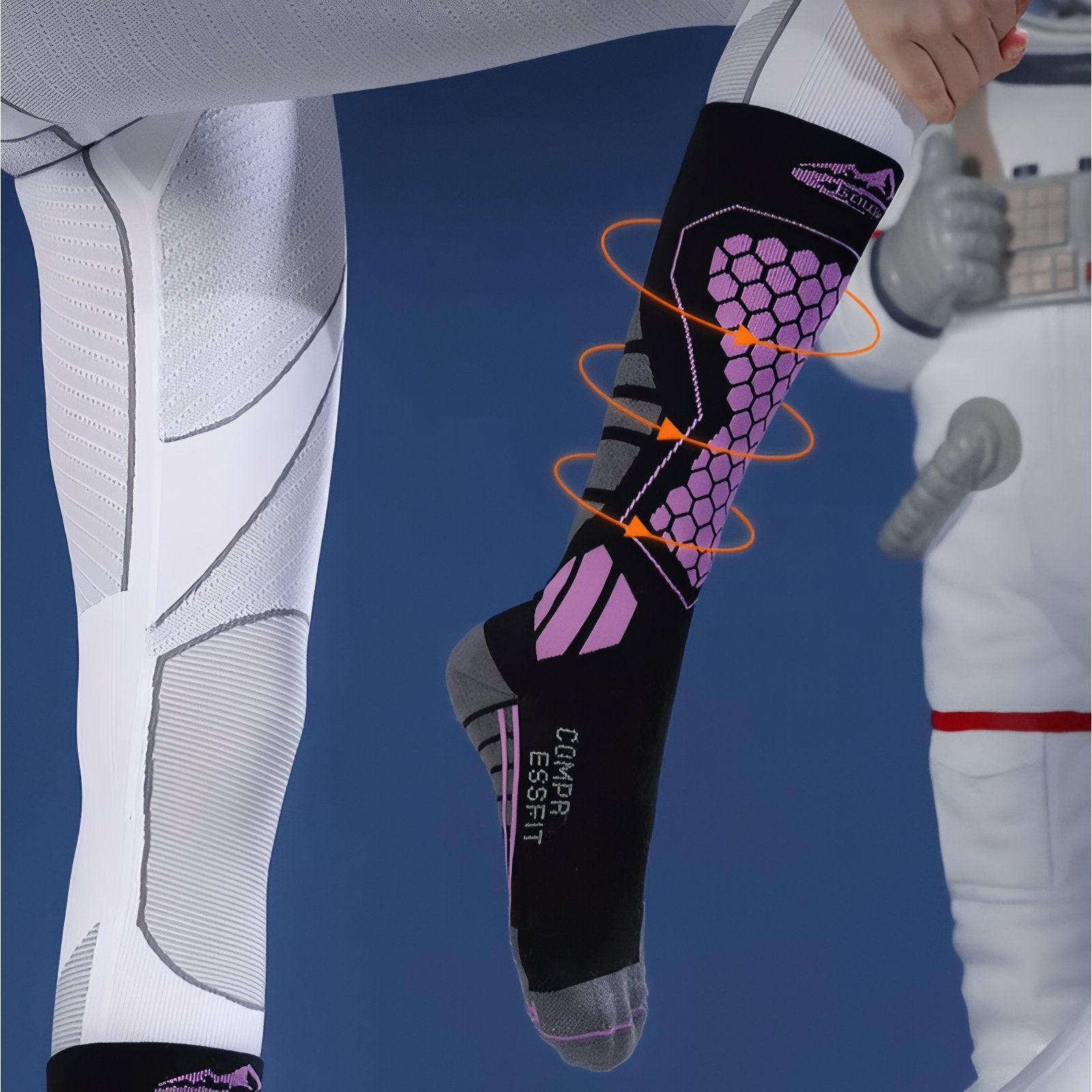 Chaussette Haute Randonnée gros plan sur chaussette - Blanc - Noir et Gris - Noir et Lavande