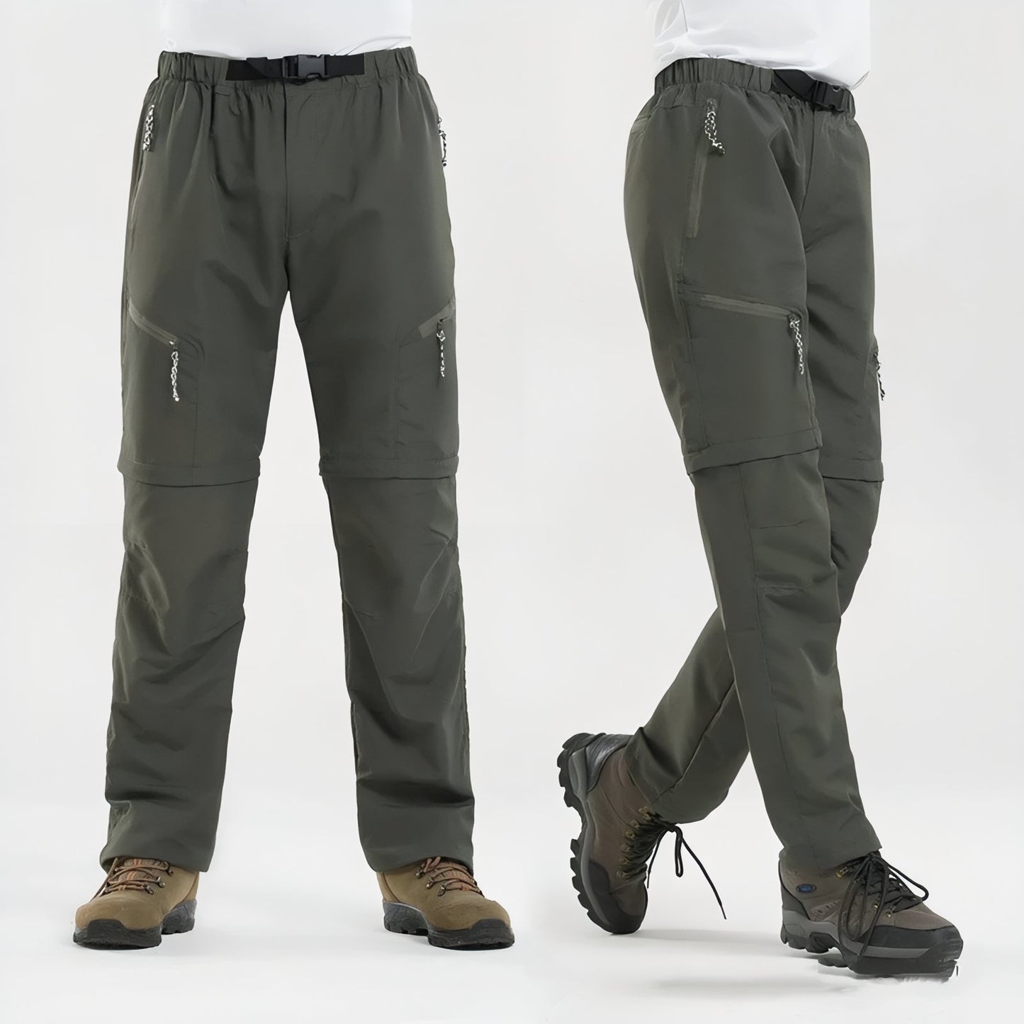 Pantalon Modulable Randonnée portée sur mannequin - Noir - Vert Olive - Gris Foncé