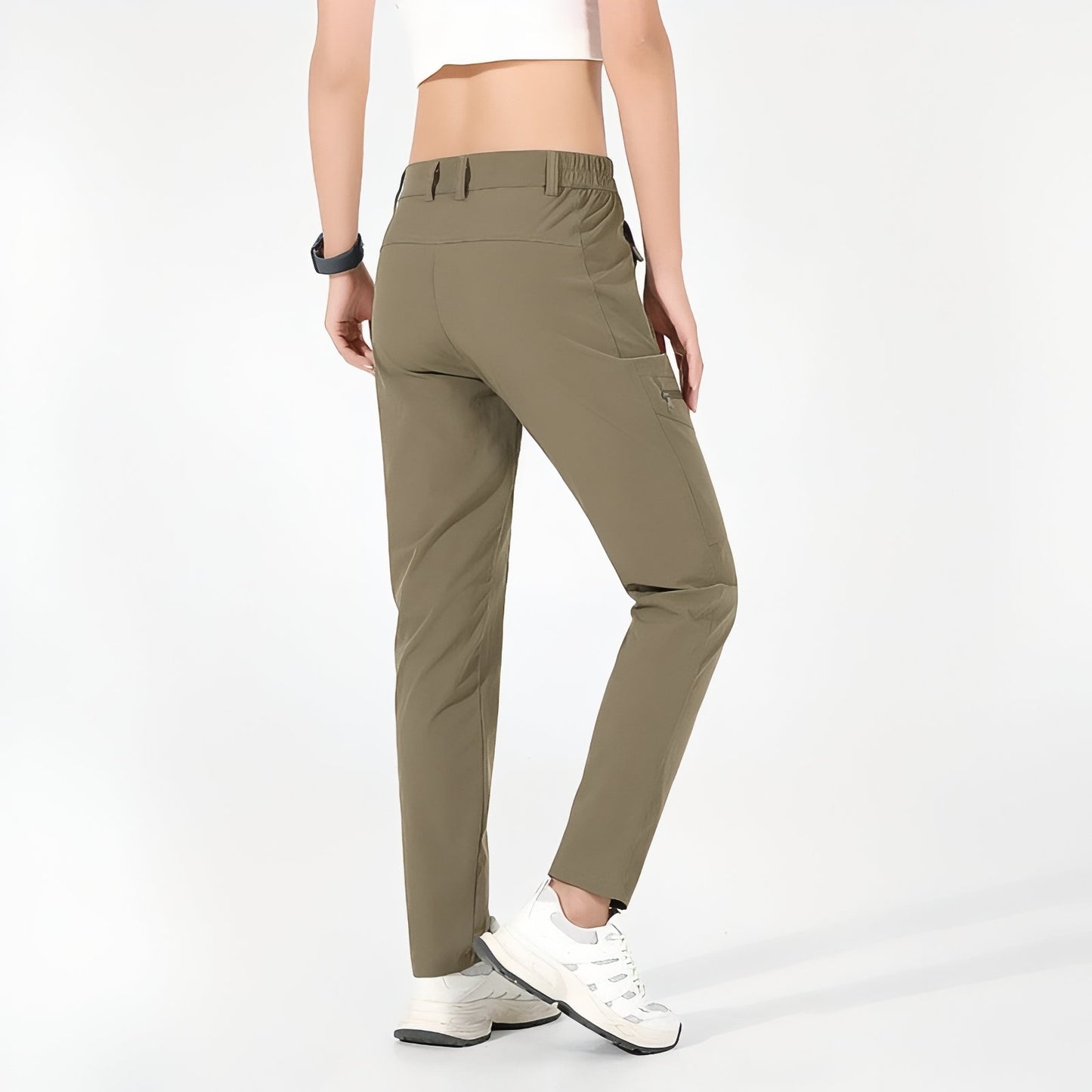 Pantalon Randonnée Femme Été Extensible vue arrière portée - Taupe - Noir - Beige - Gris