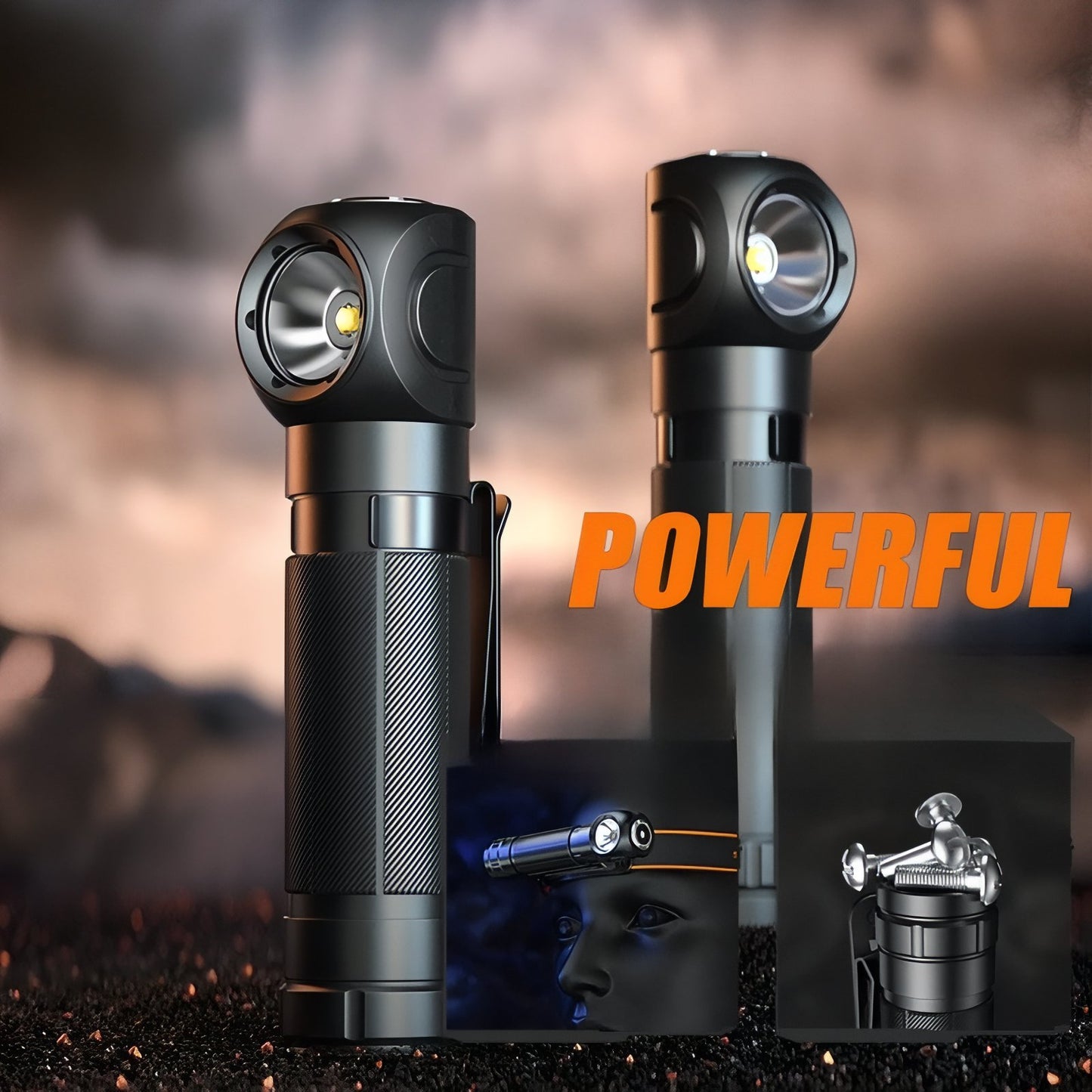 Lampe De Poche Frontale mise en scène avec texte - 2000mAh - 3400mAh