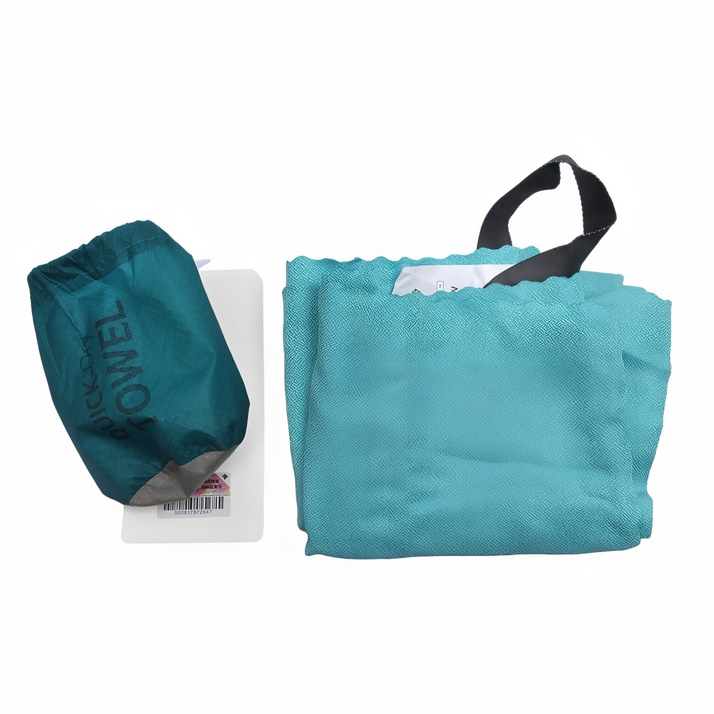 Serviette Randonnée Ultra-Légère deux articles visibles - Turquoise Clair - Vert Olive