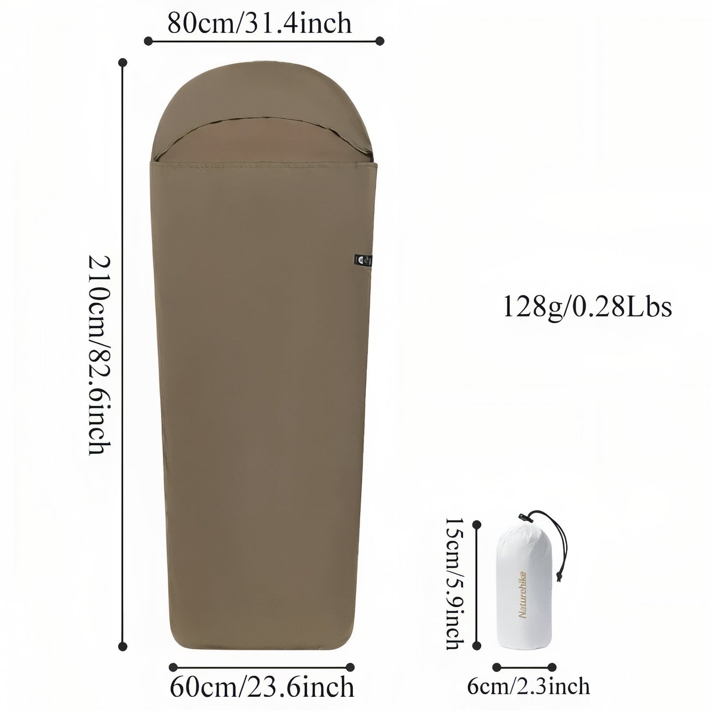 Drap de Sac de Couchage guide des dimensions - Gris Clair - Olive Foncé - Beige Sable