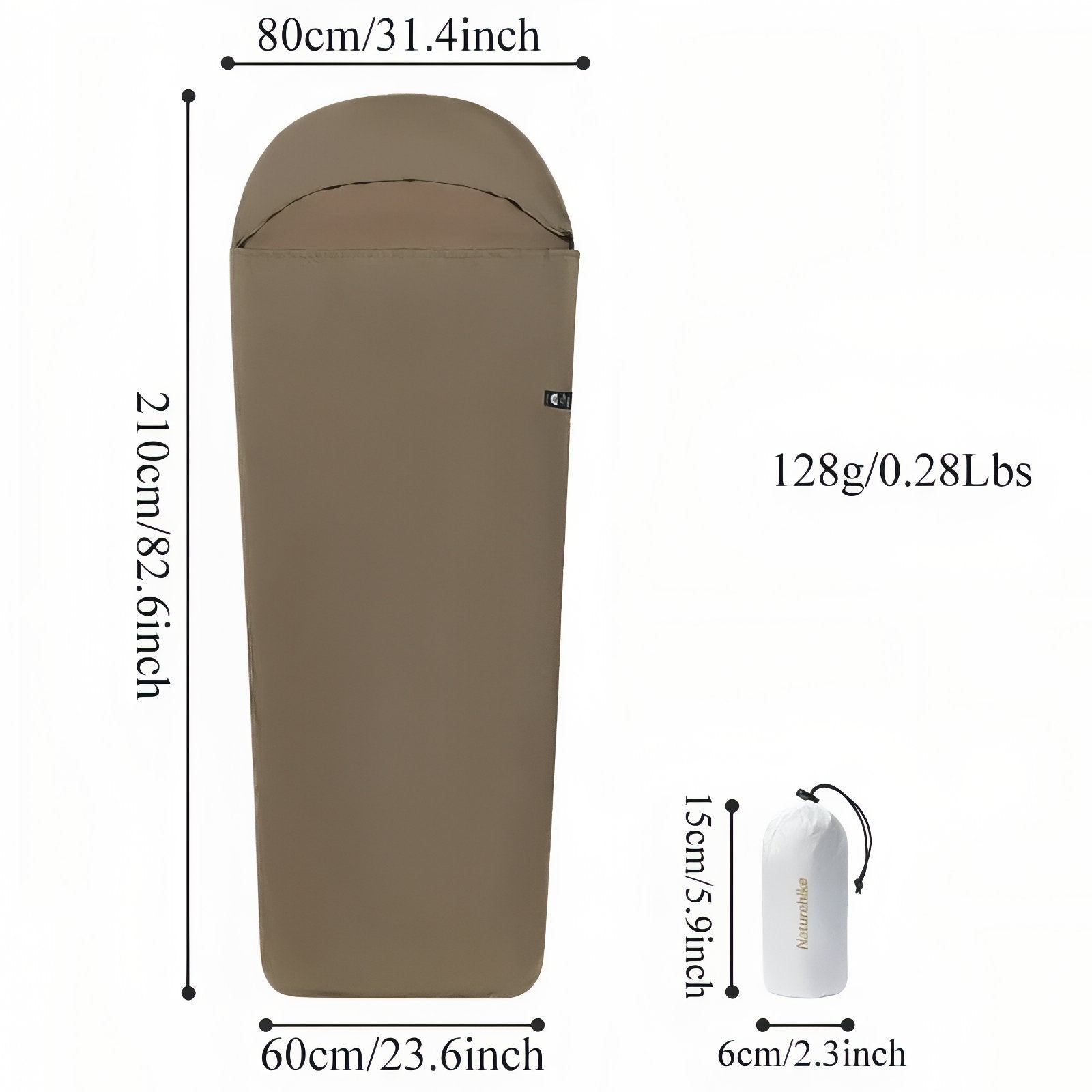 Drap de Sac de Couchage guide des dimensions - Gris Clair - Olive Foncé - Beige Sable
