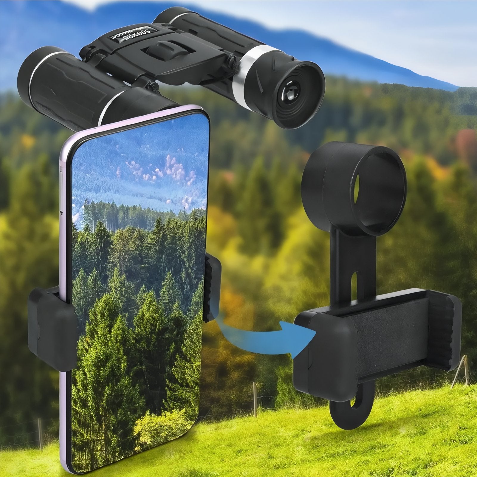 Jumelles Compactes Randonnée mise en situation avec smartphone - Noir