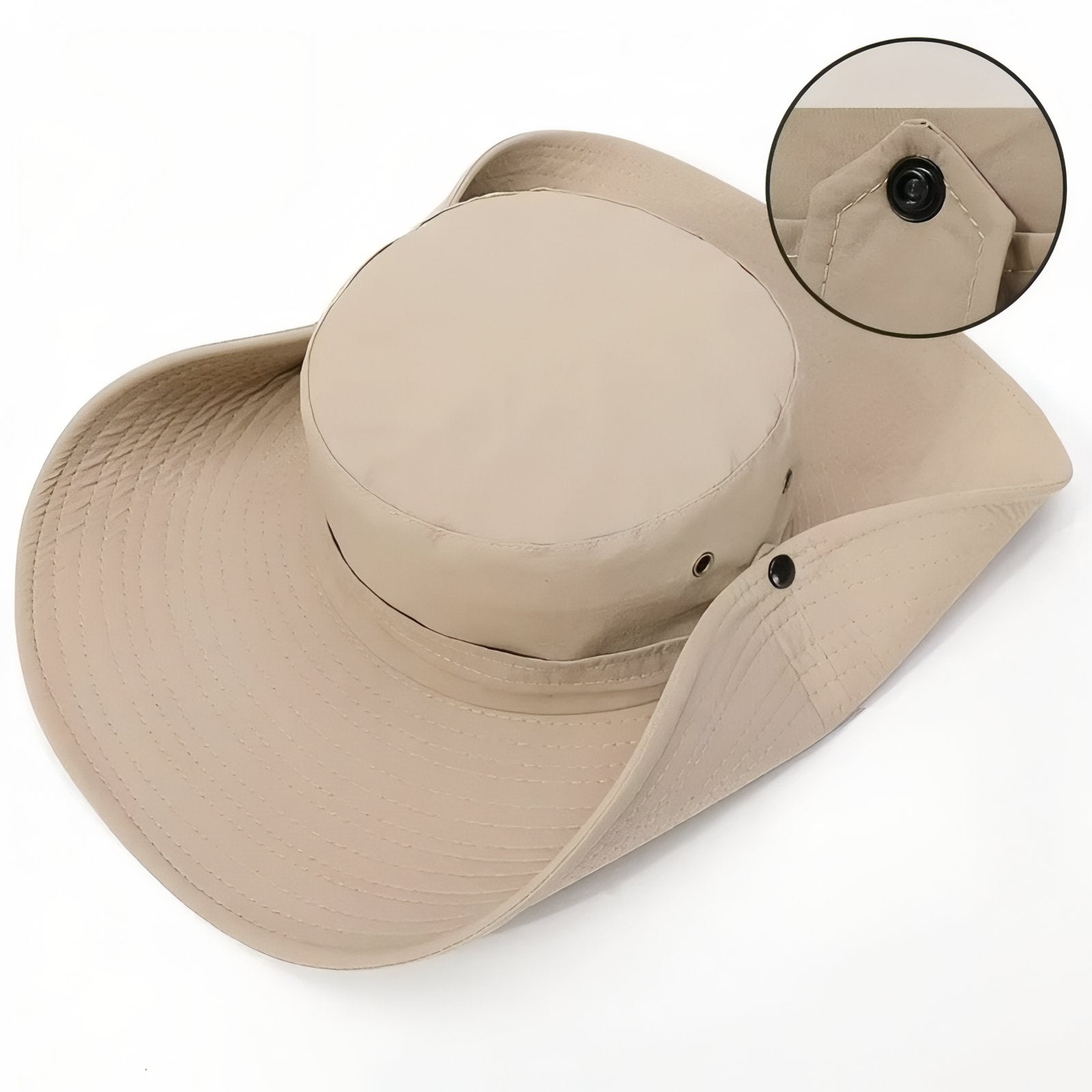 Chapeau D'Aventurier Randonnée gros plan bouton pression - Beige - Gris Foncé - Vert - Marron - Bleu Marine - Noir