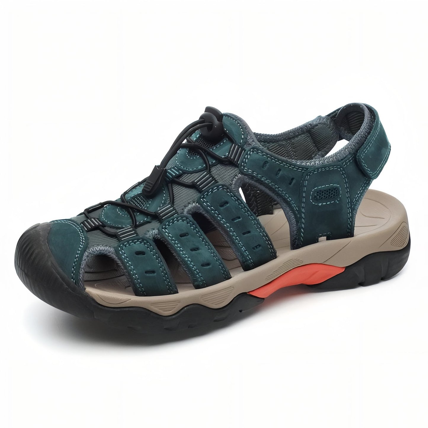 Sandales Randonnée Cuir Homme - Vert Foncé et Beige