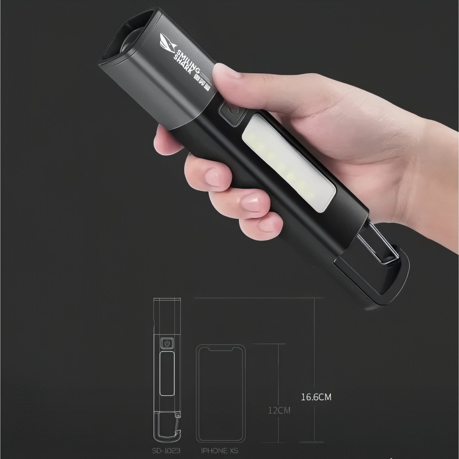 Lampe De Poche Randonnée Rechargeable portée à la main - Gris - Noir