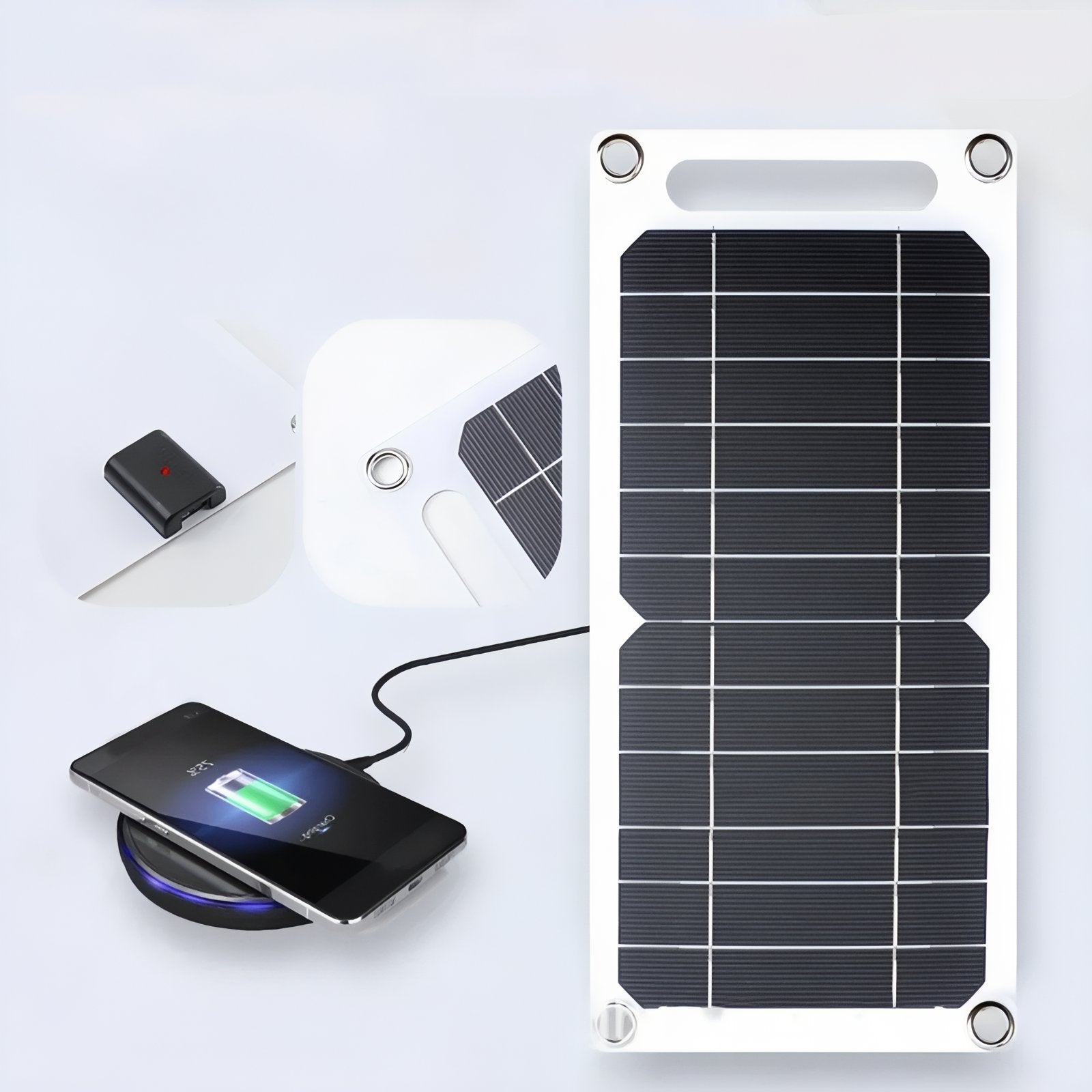 Chargeur Solaire Portable Randonnée 35W gros plan sur le produit - Noir Mat
