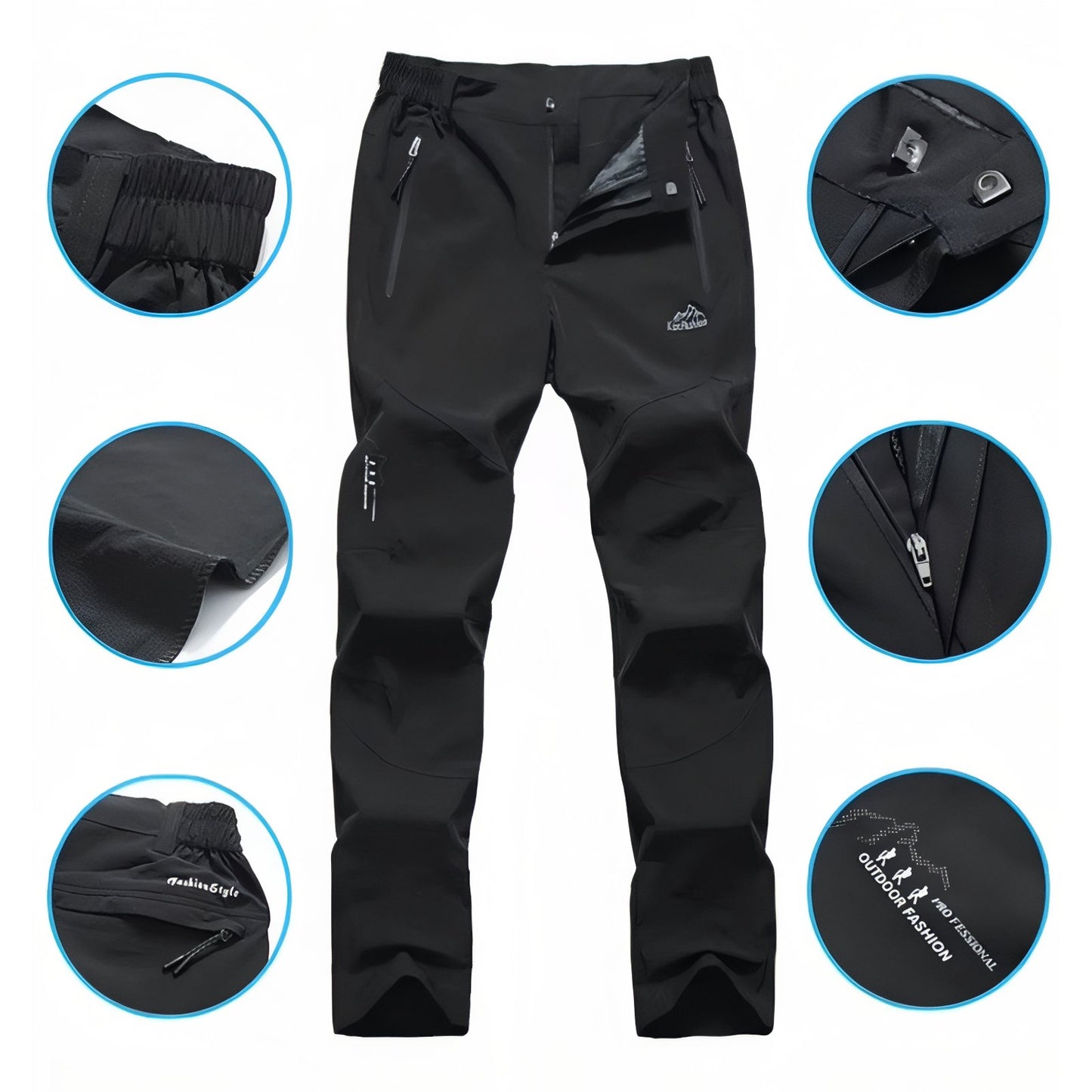 Pantalon de Randonnée Avec Ceinture Élastique Homme gros plan fermeture zippée - Gris Foncé - Noir