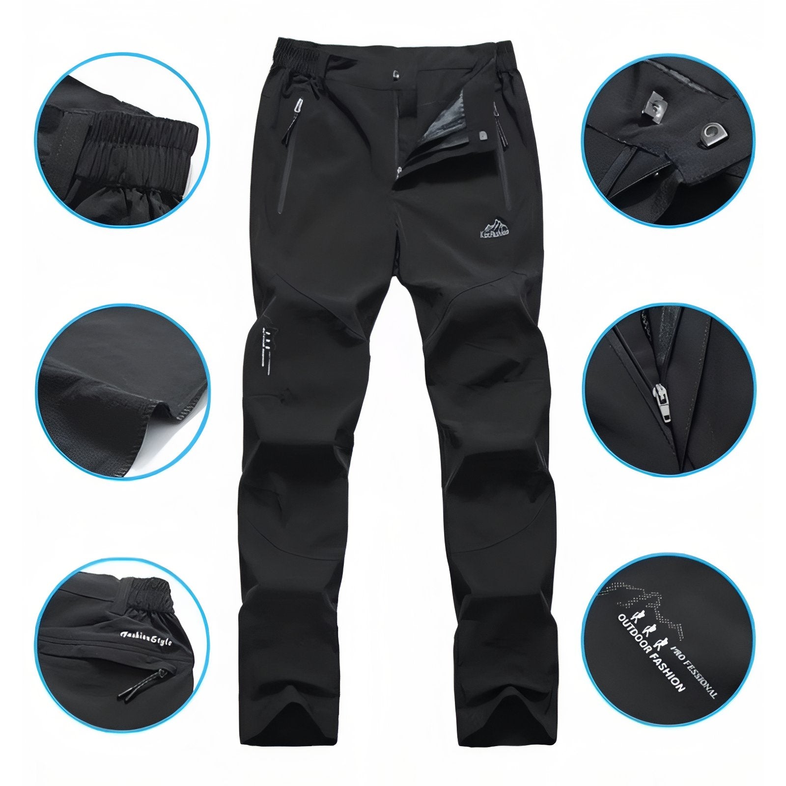 Pantalon de Randonnée Avec Ceinture Élastique Homme gros plan fermeture zippée - Gris Foncé - Noir