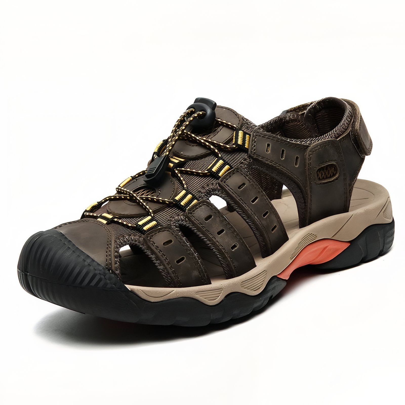 Sandales Randonnée Cuir Homme - Marron Foncé et Beige