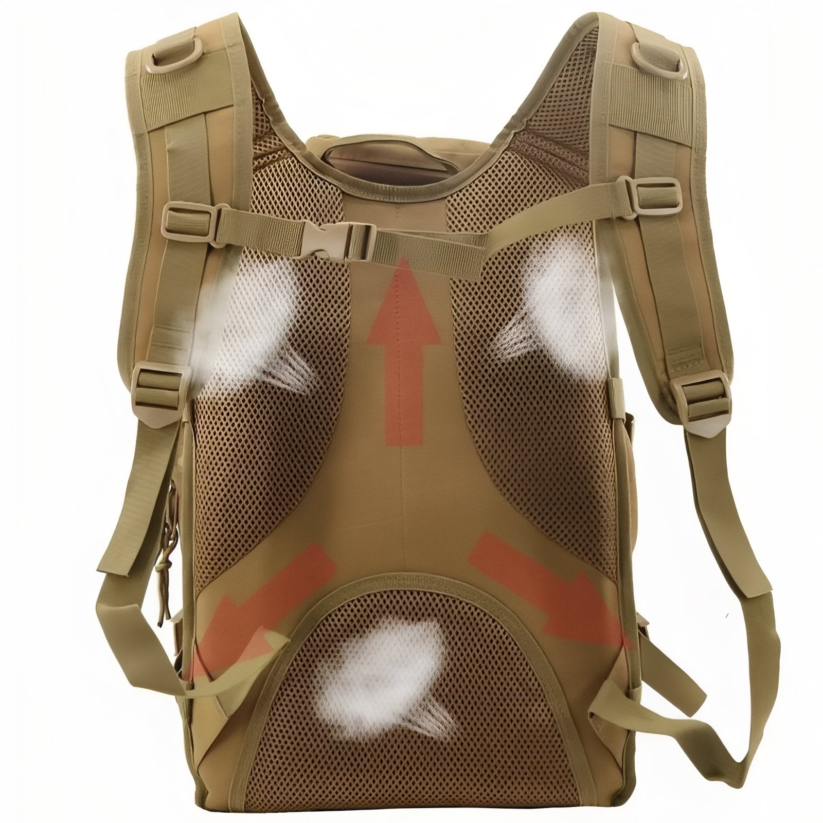 Sac à Dos Militaire 40 Litres détail du dos - Vert Olive - Beige Sable - Noir - Gris