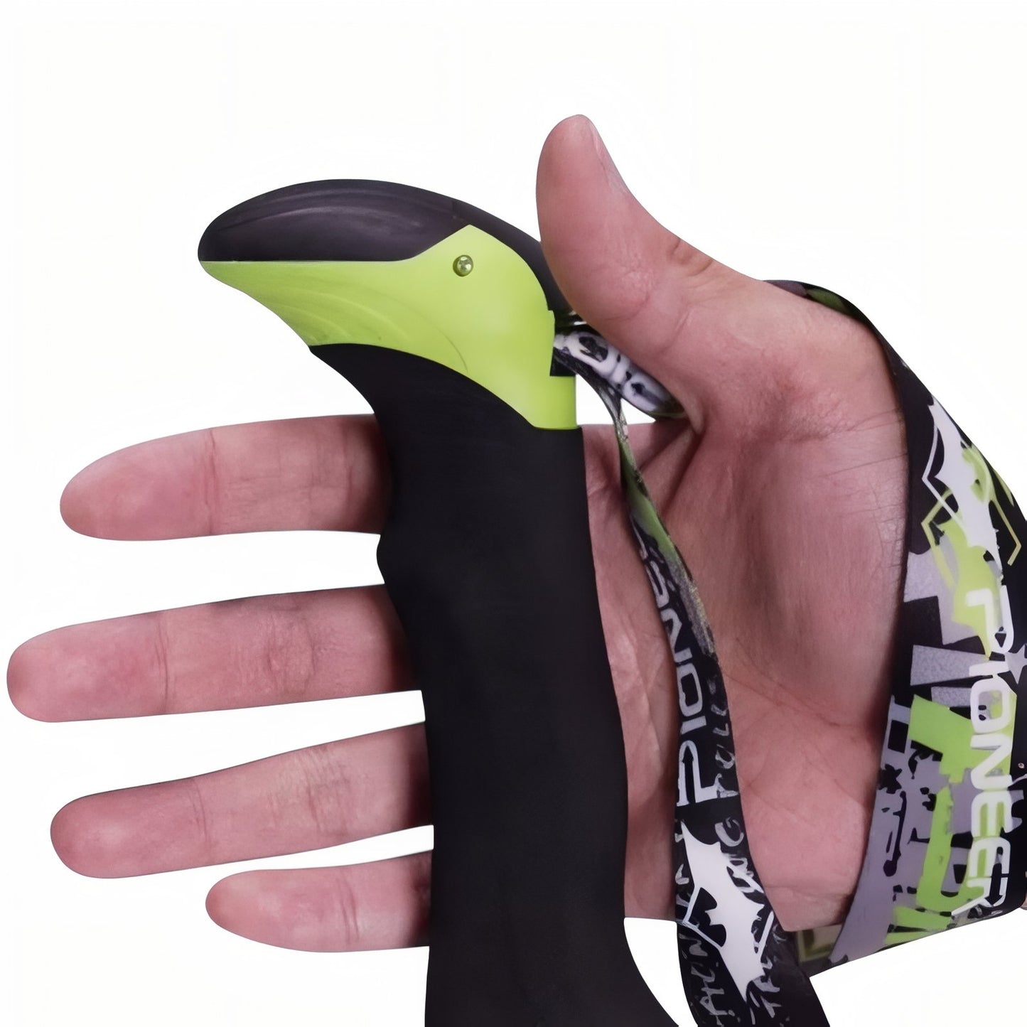 Bâton De Marche Carbone Pliable gros plan poignée - Rouge et Vert Fluo - Noir