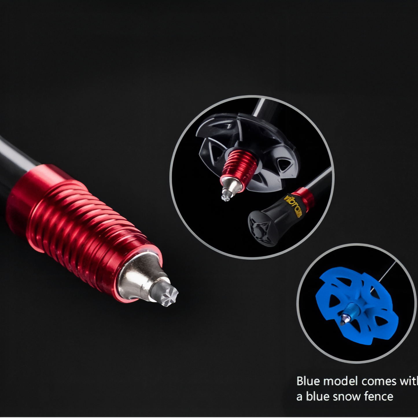 Bâton de Randonnée Télescopique Carbone gros plan partie supérieure - Bleu et Noir - Rouge et Noir