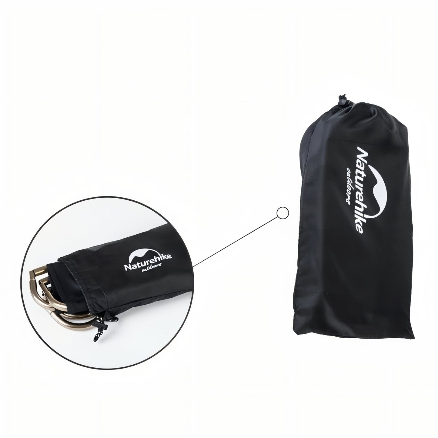 Tabouret Pliant Pour Randonnée gros plan sur le sac - Noir et Or - Vert Foncé