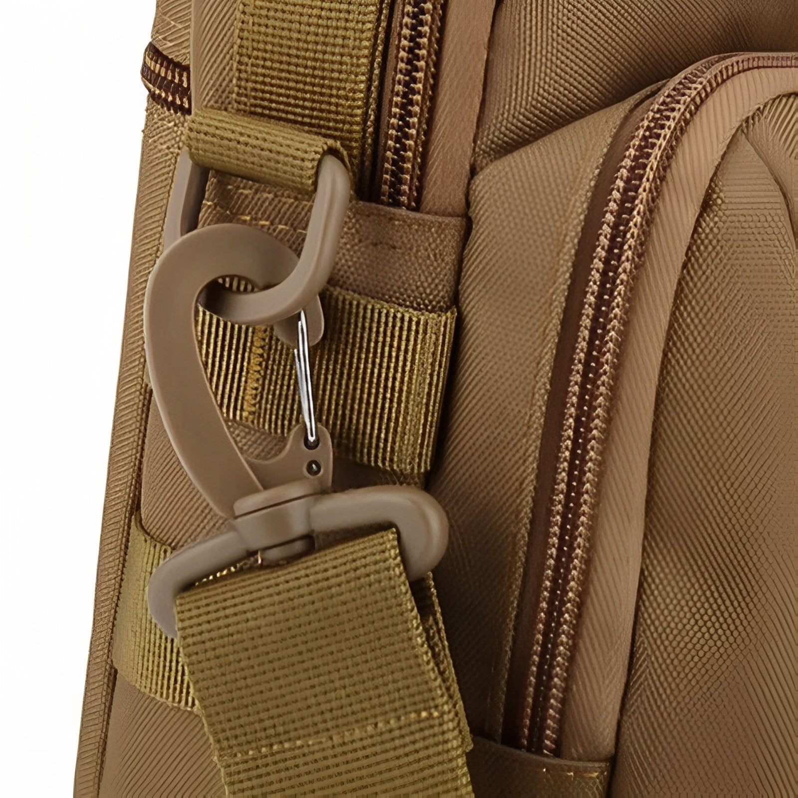 Sac Bandoulière Randonnée gros plan fermeture zippée - Marron Foncé - Vert Olive - Noir Mat