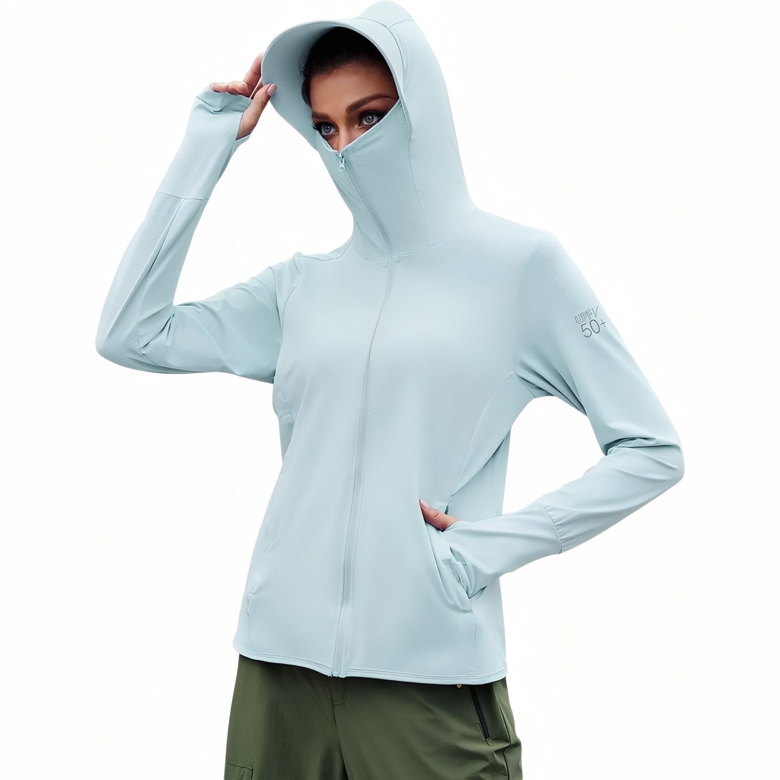 Veste Capuche Légère Randonnée Femme UPF 50+ - Bleu Pâle