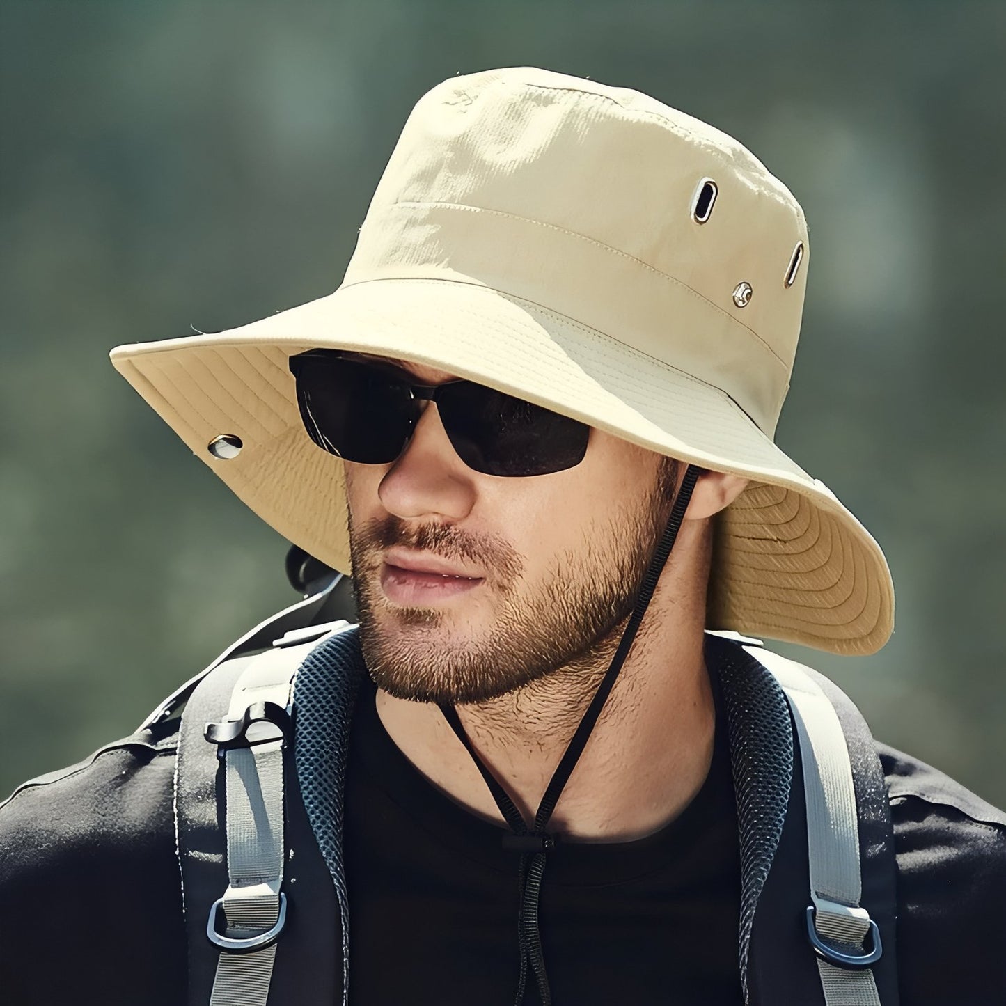 Bob Chapeau Randonnée Homme portée à la main - Beige Clair - Gris Foncé - Noir - Vert Olive