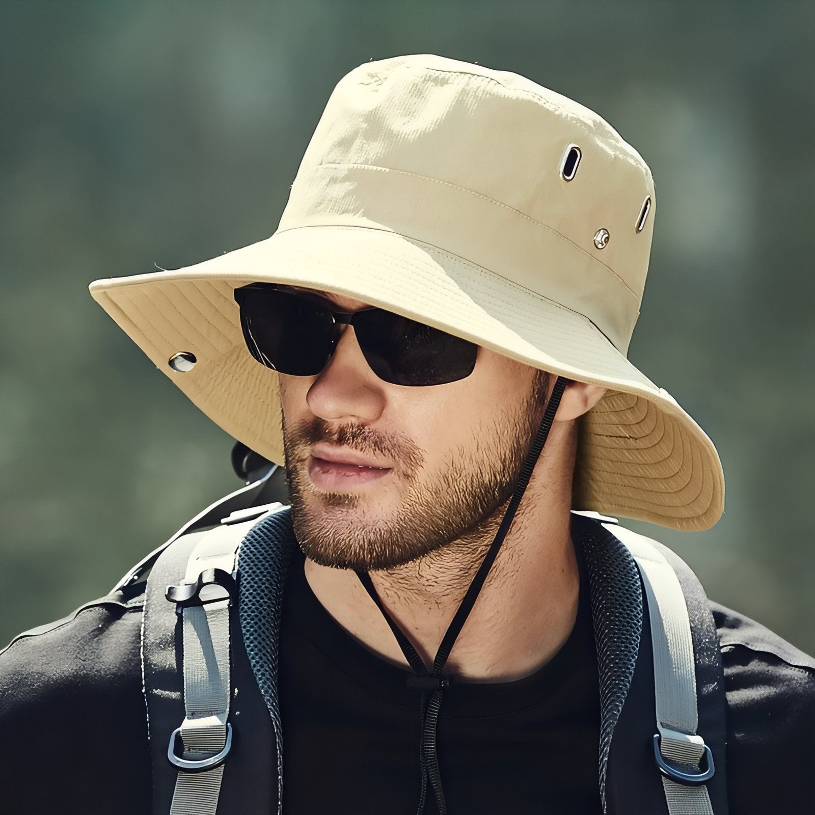 Bob Chapeau Randonnée Homme portée à la main - Beige Clair - Gris Foncé - Noir - Vert Olive