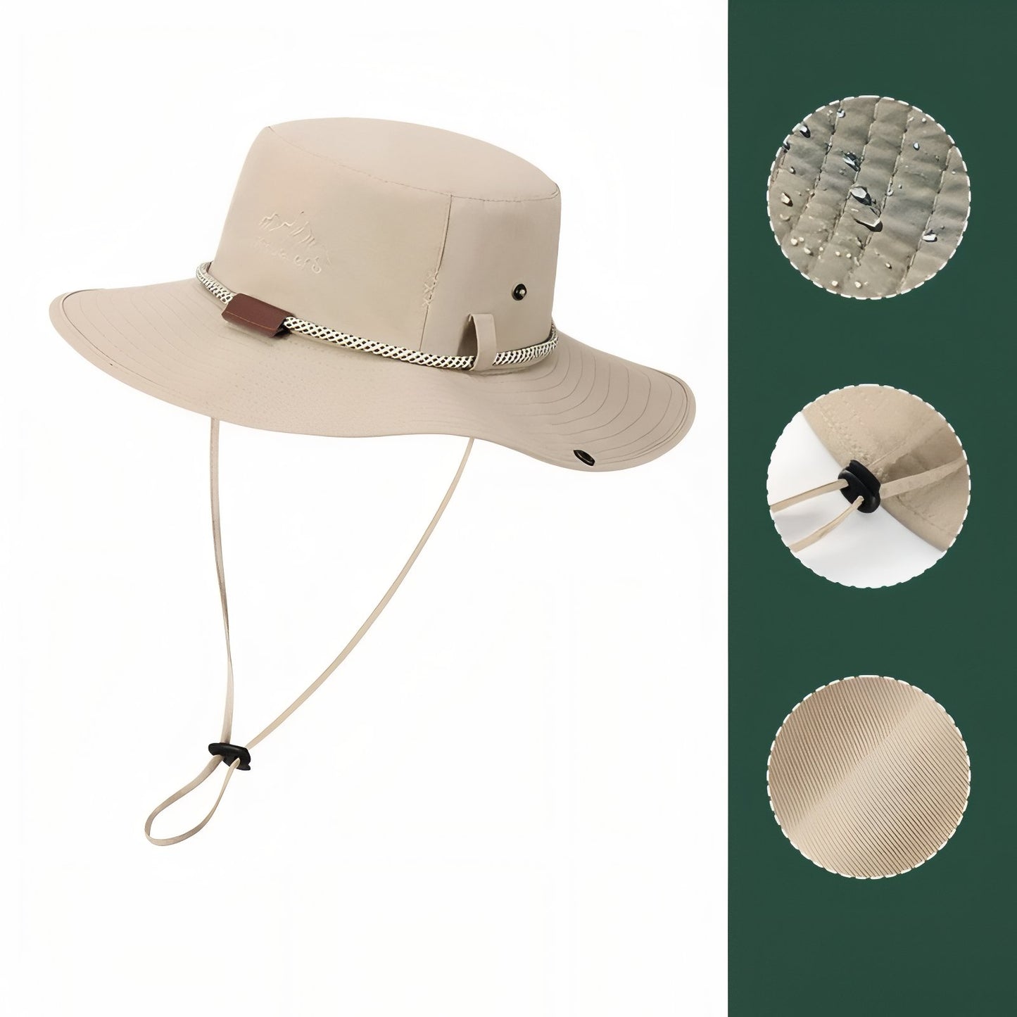 Chapeau De Pluie Randonnée détails de la sangle - Marron Foncé - Gris Clair - Vert Olive - Beige Clair - Noir Mat
