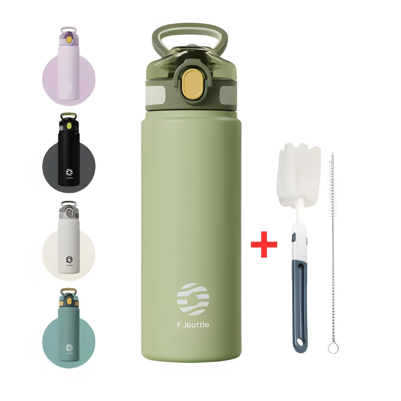 Gourde Isotherme avec Paille Intégrée quatre gourdes alignées - Turquoise - Vert - Blanc - Noir