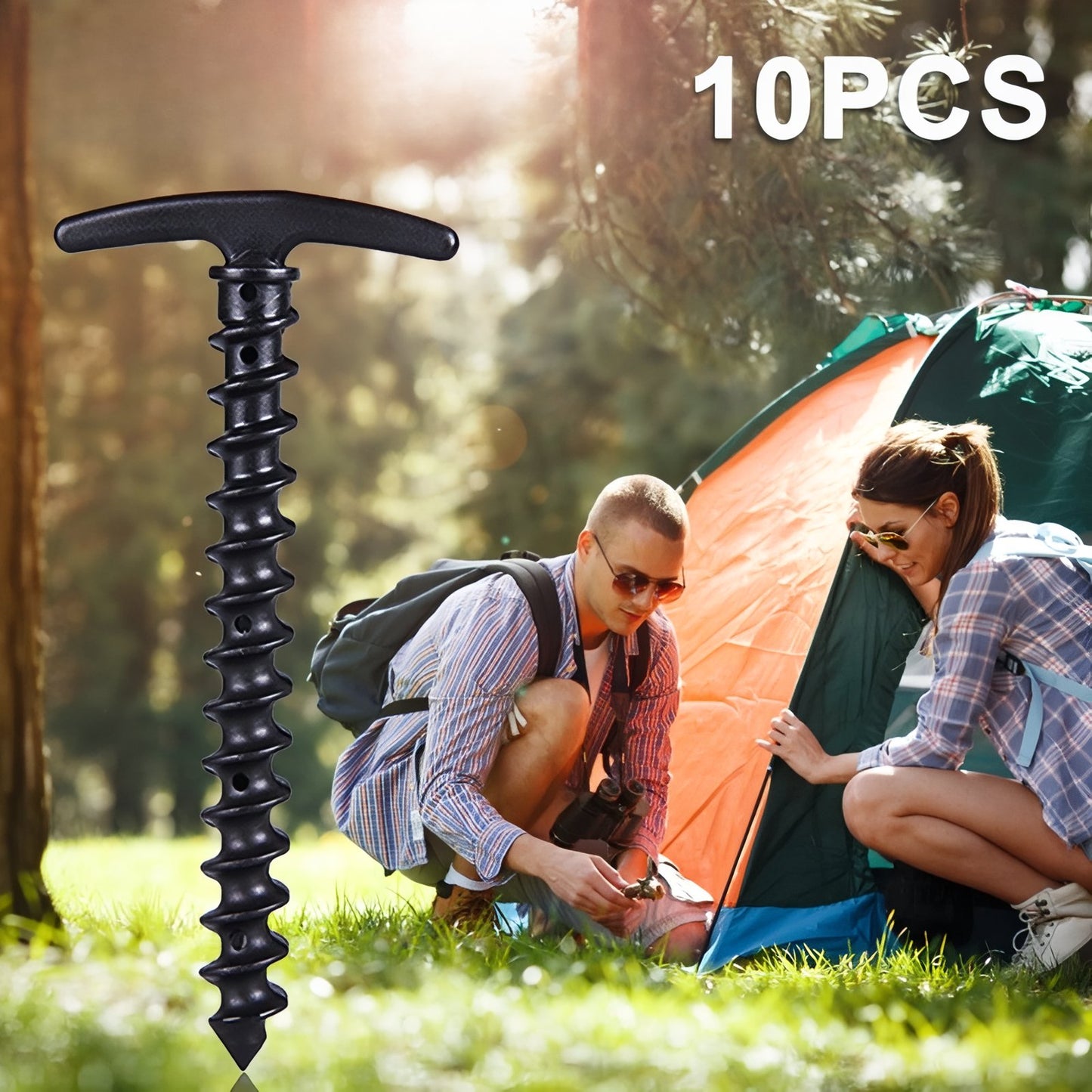 Piquet De Tente À Visser 10Pcs mise en situation camping - Jaune Pâle - Noir Mat