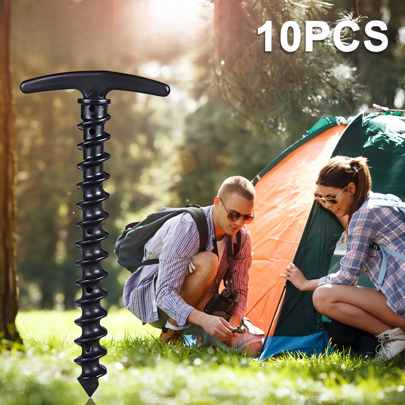 Piquet De Tente À Visser 10Pcs mise en situation camping - Jaune Pâle - Noir Mat