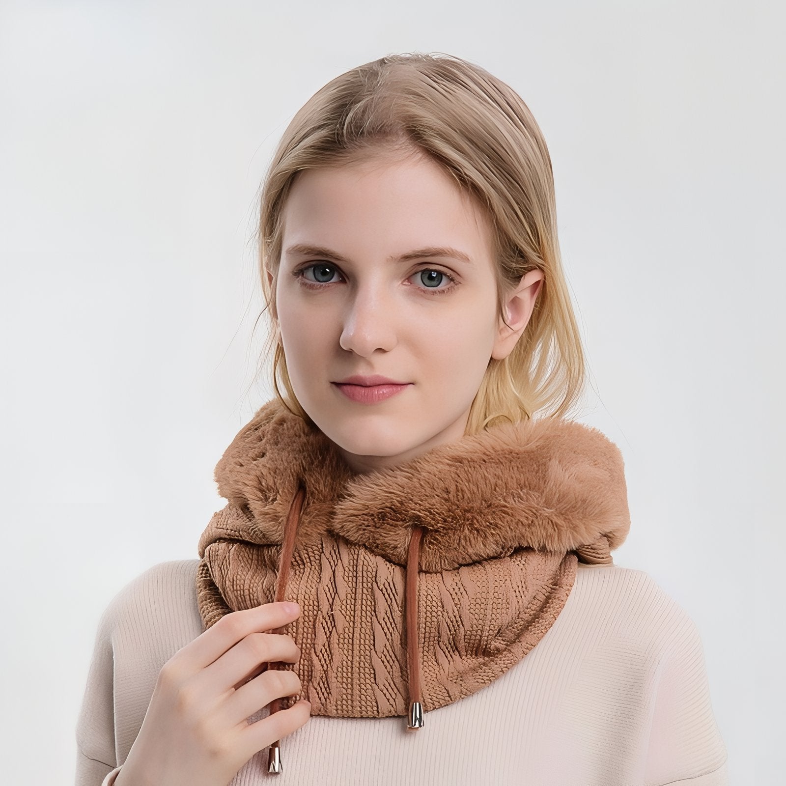 Echarpe Capuche Femme portée autour du cou - Noir - Rose Bonbon - Jaune Moutarde - Rose Poudré - Beige - Gris Foncé - Bleu Poudré - Marron