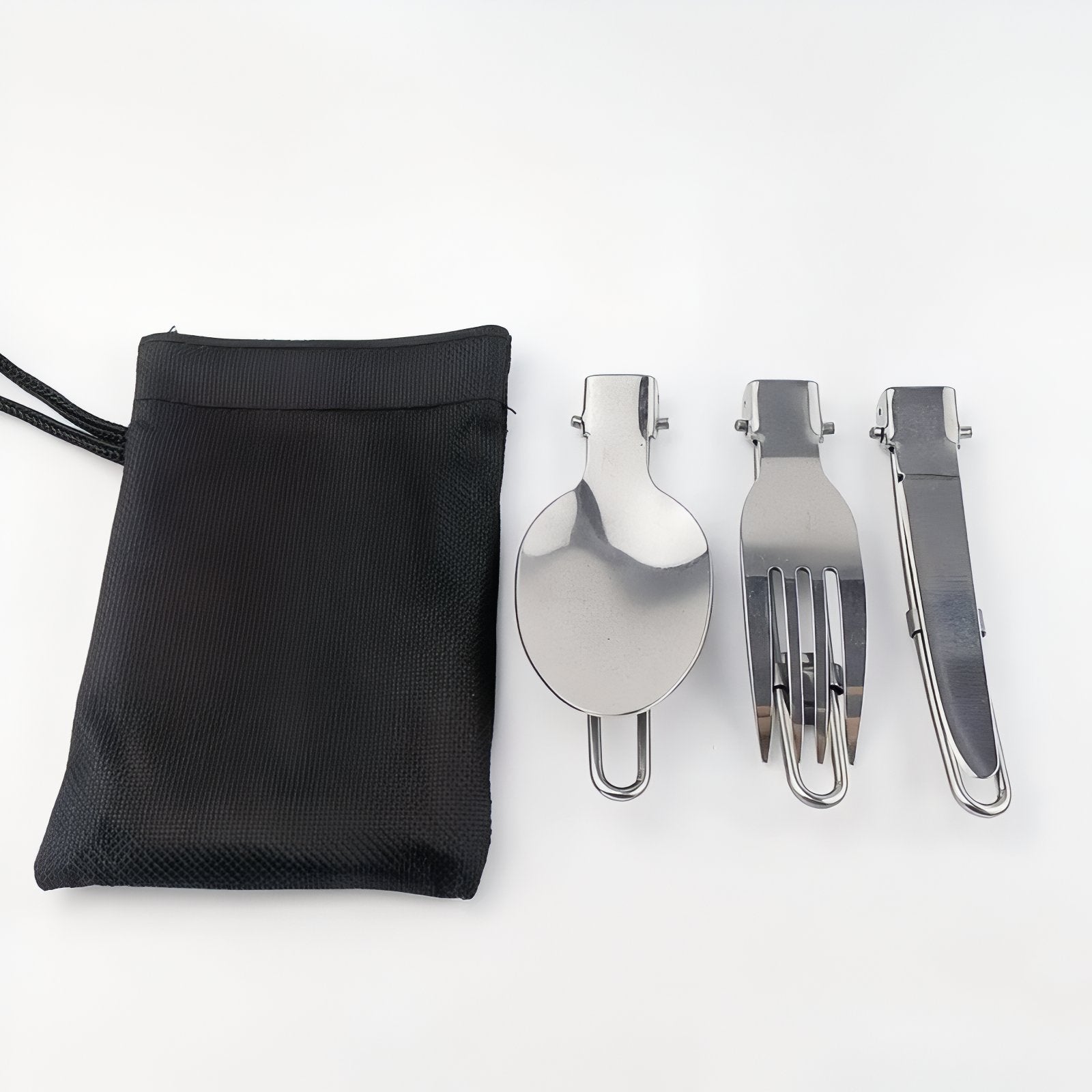 Couvert Pliant Camping trois ustensiles alignés - Cuillère + Fourchette + Couteau