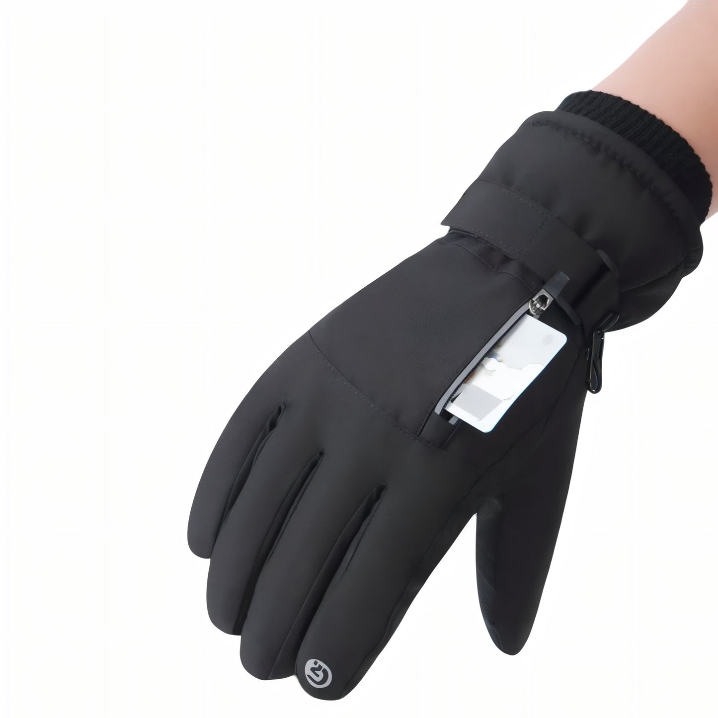 Gants Randonnée Grand Froid gros plan poche ouverte - Noir avec Poche - Blanc avec Poche - Noir