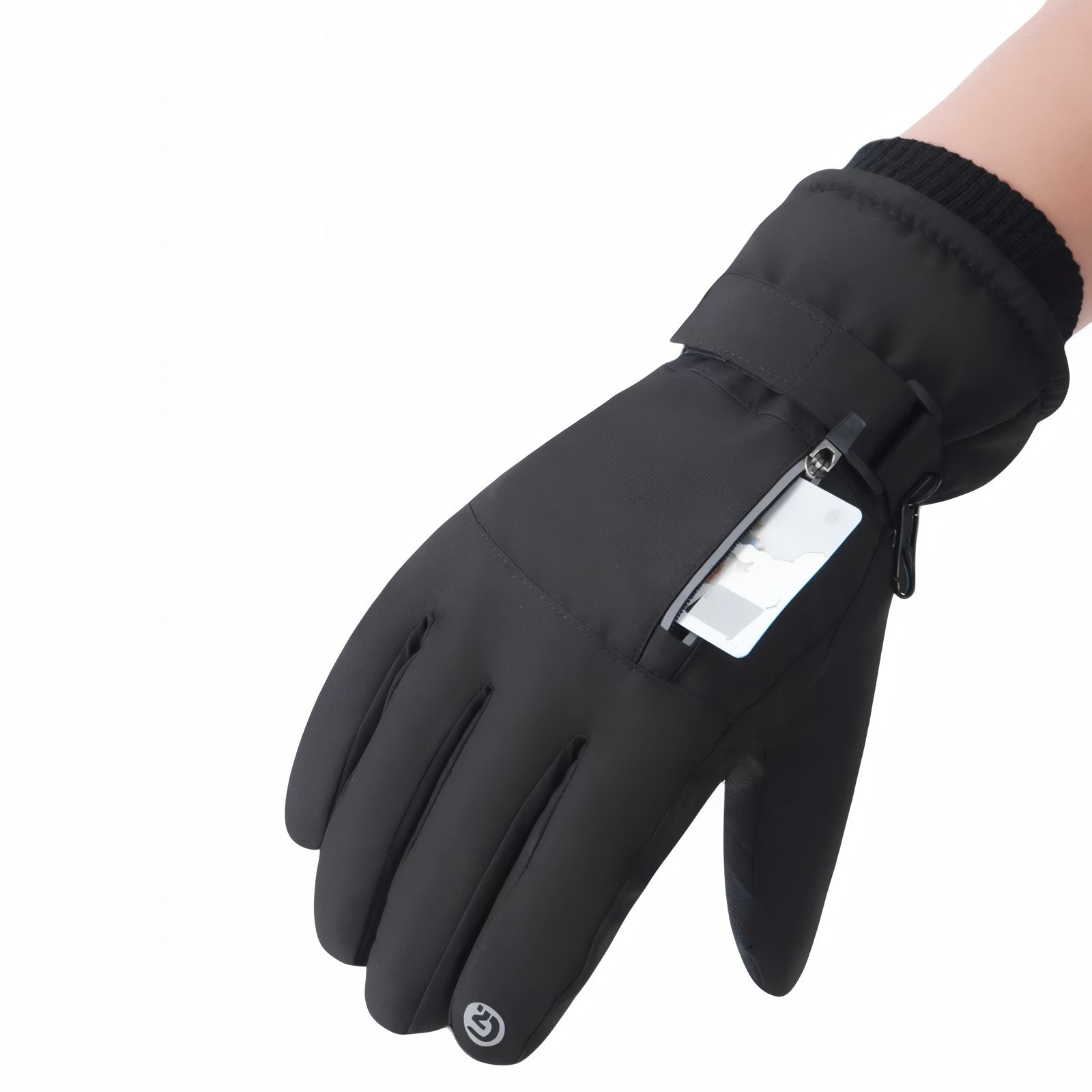 Gants Randonnée Grand Froid gros plan poche ouverte - Noir avec Poche - Blanc avec Poche - Noir