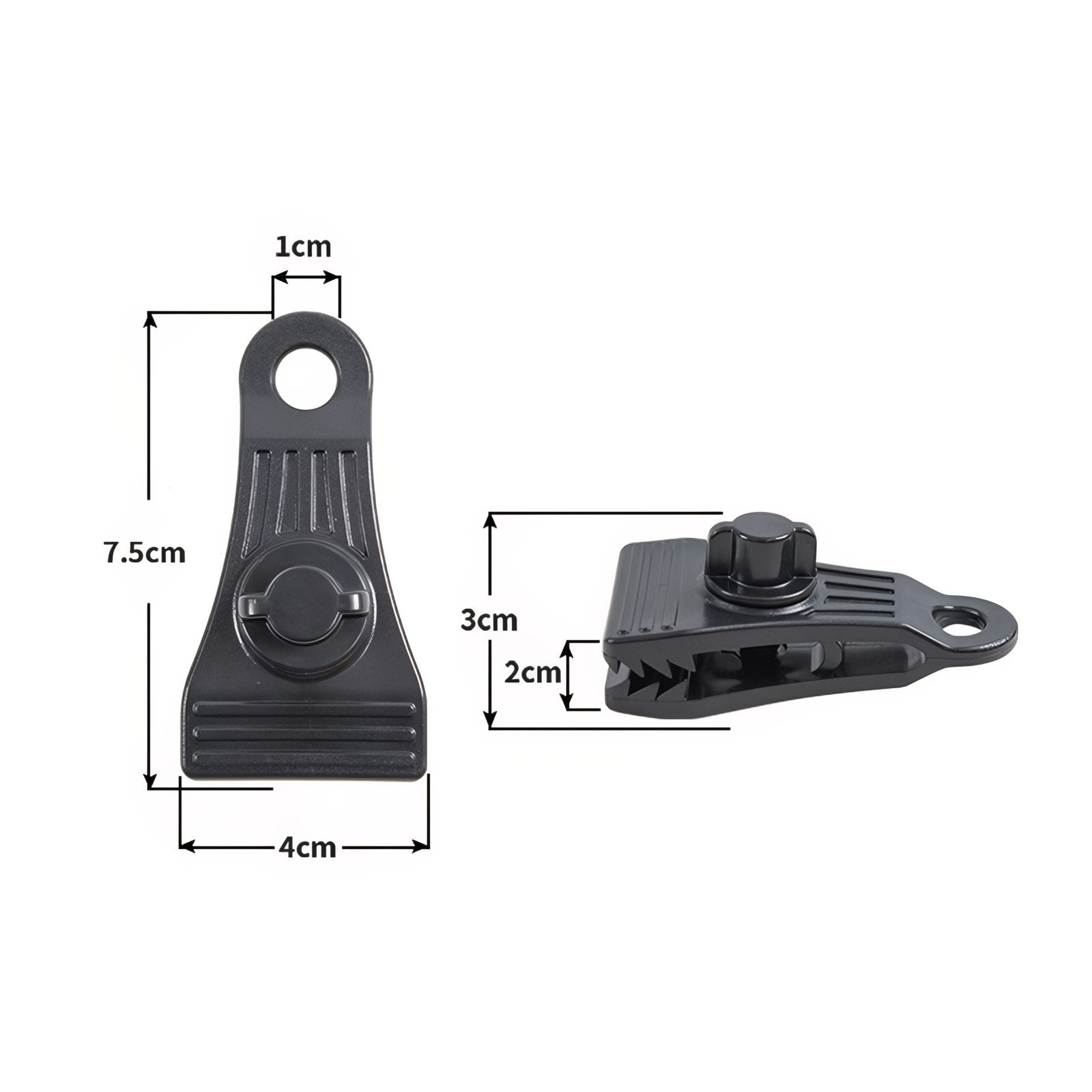 Pince Bâche De Tente guide des dimensions - 5pcs sans Tendeur - 10pcs sans Tendeur - 5pcs avec Tendeur - 10pcs avec Tendeur